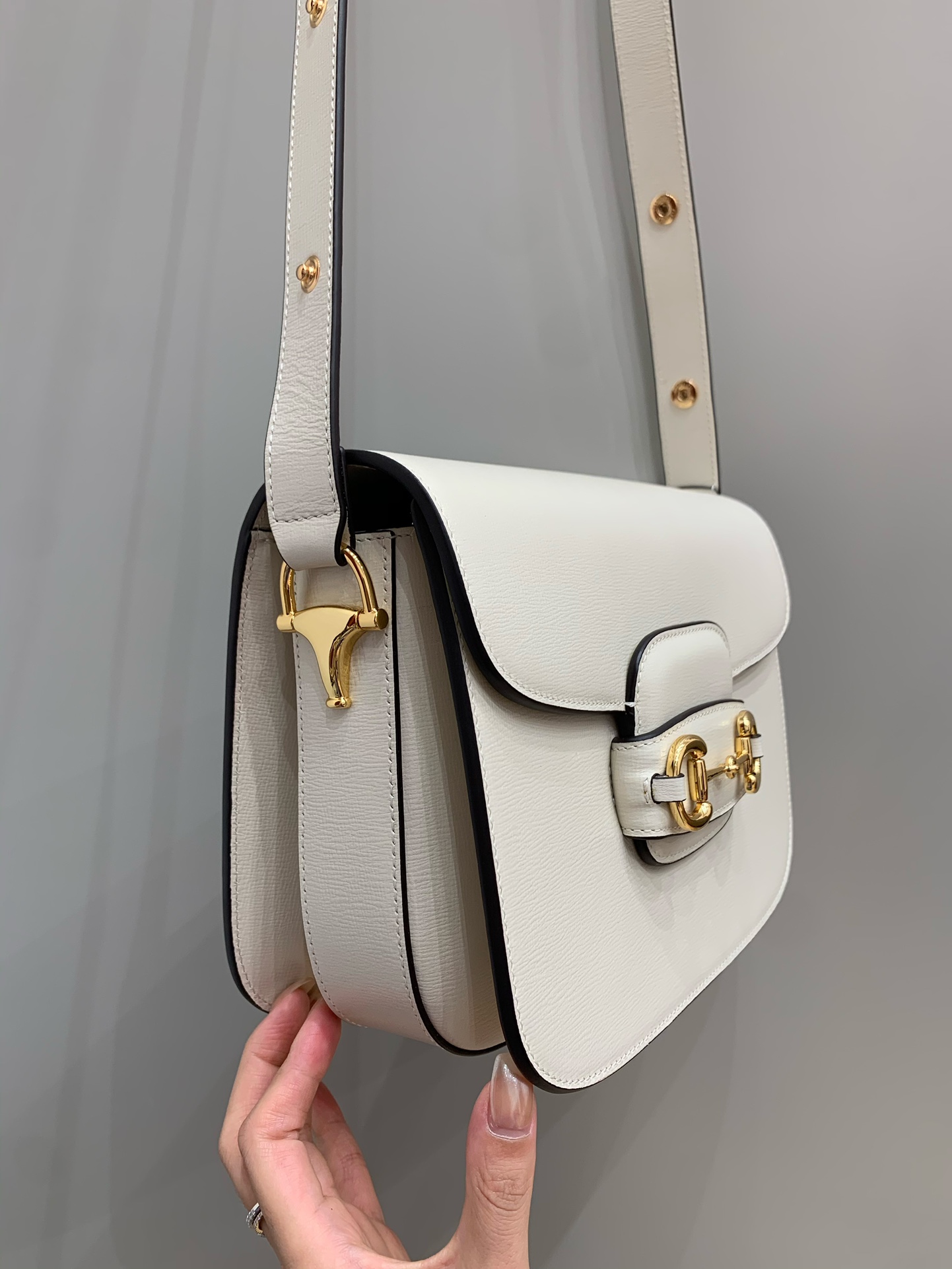 GUCCI Horsebit 1955 Small Shoulder Bag White Leather 