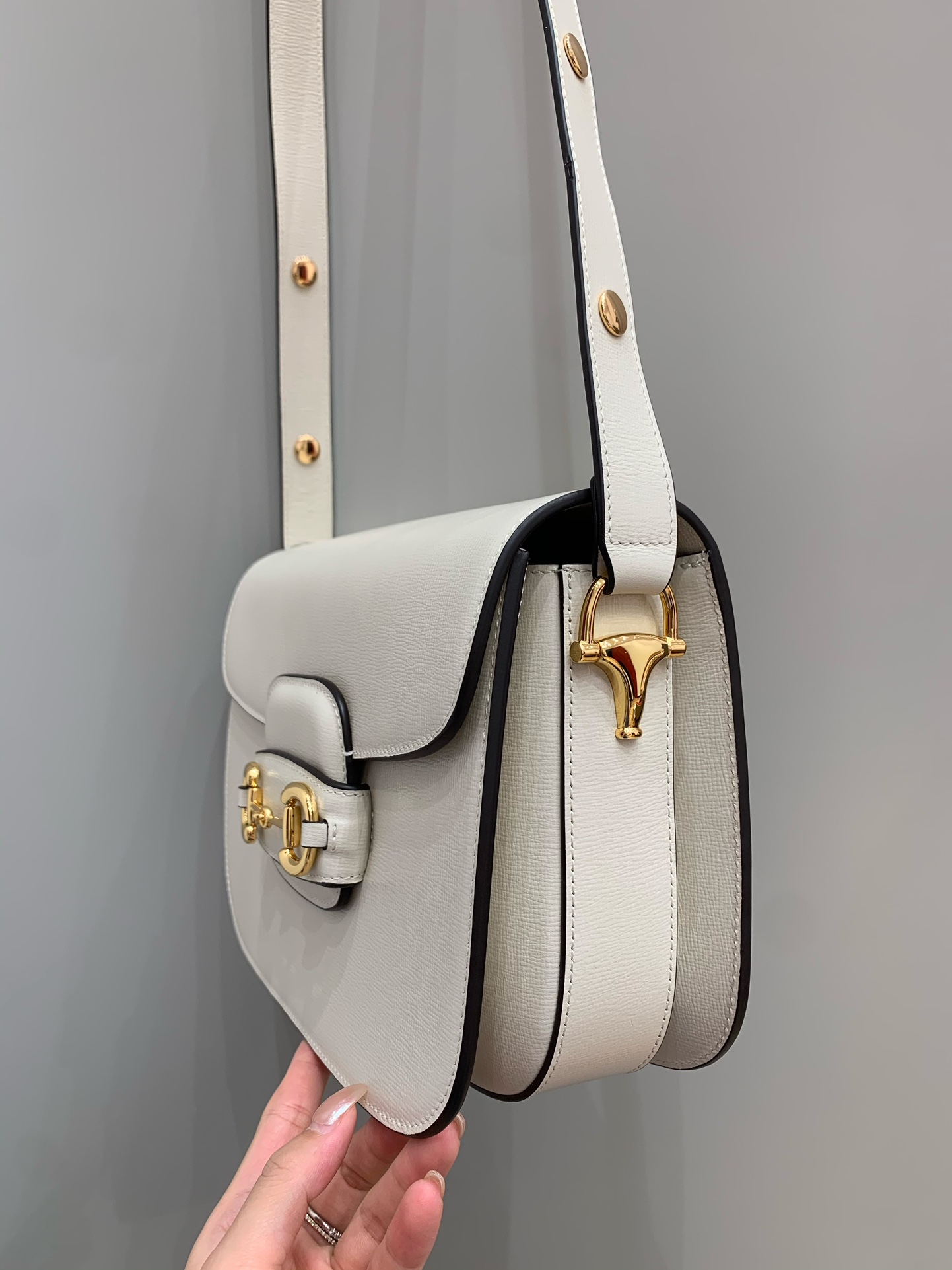 GUCCI Horsebit 1955 Small Shoulder Bag White Leather 