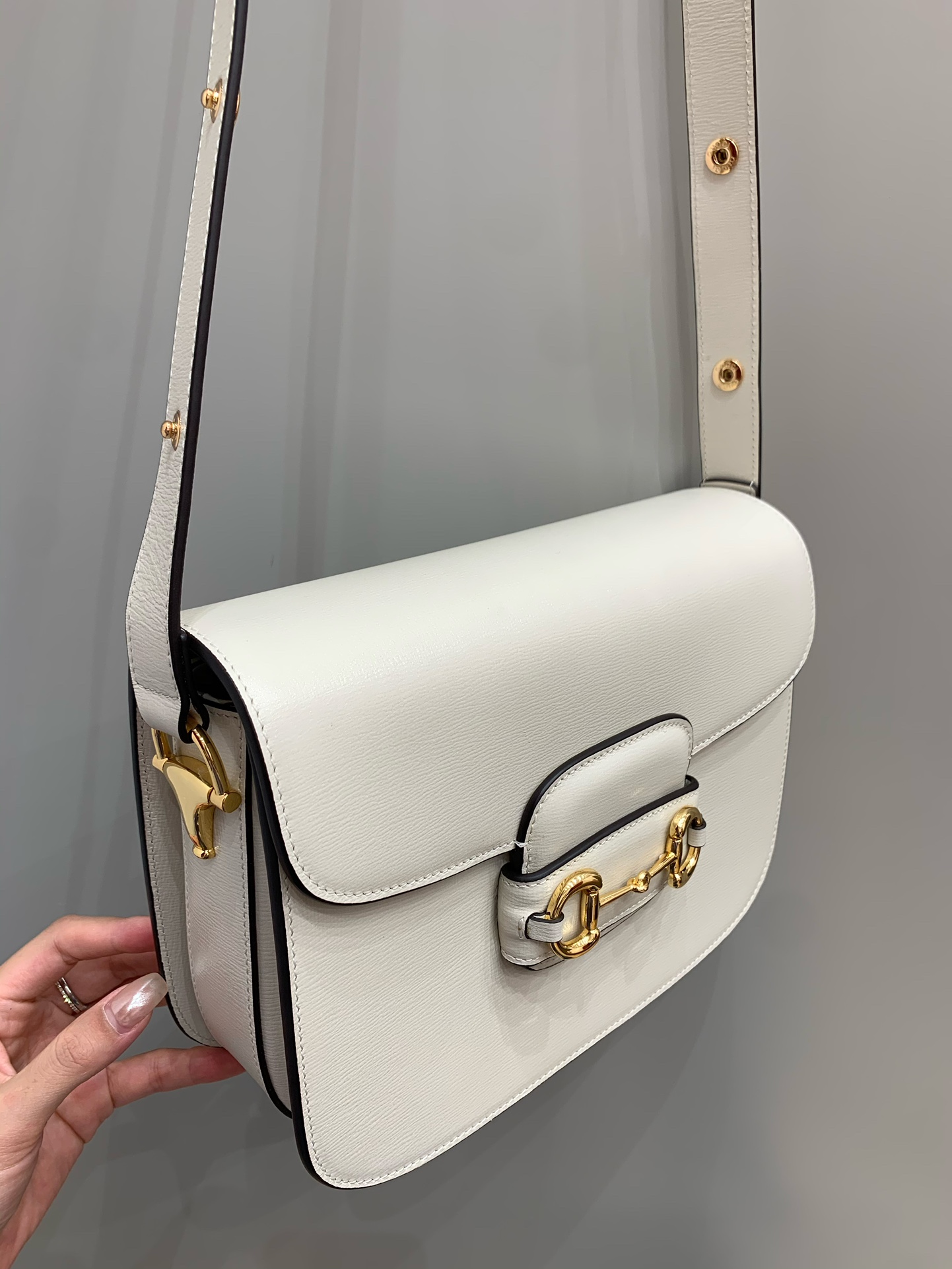 GUCCI Horsebit 1955 Small Shoulder Bag White Leather 