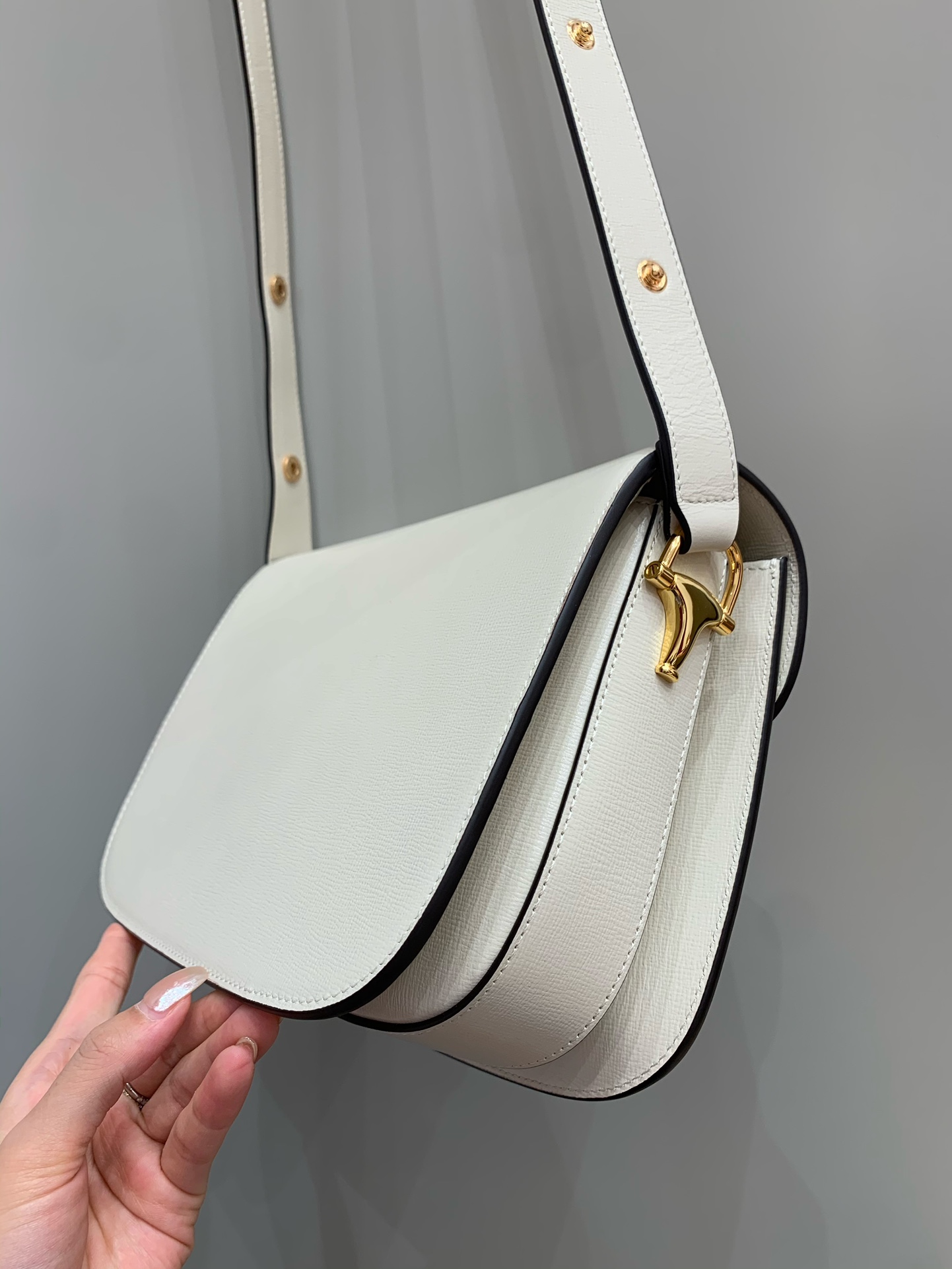 GUCCI Horsebit 1955 Small Shoulder Bag White Leather 