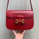 GUCCI Horsebit 1955 Small Shoulder Bag Red Leather 