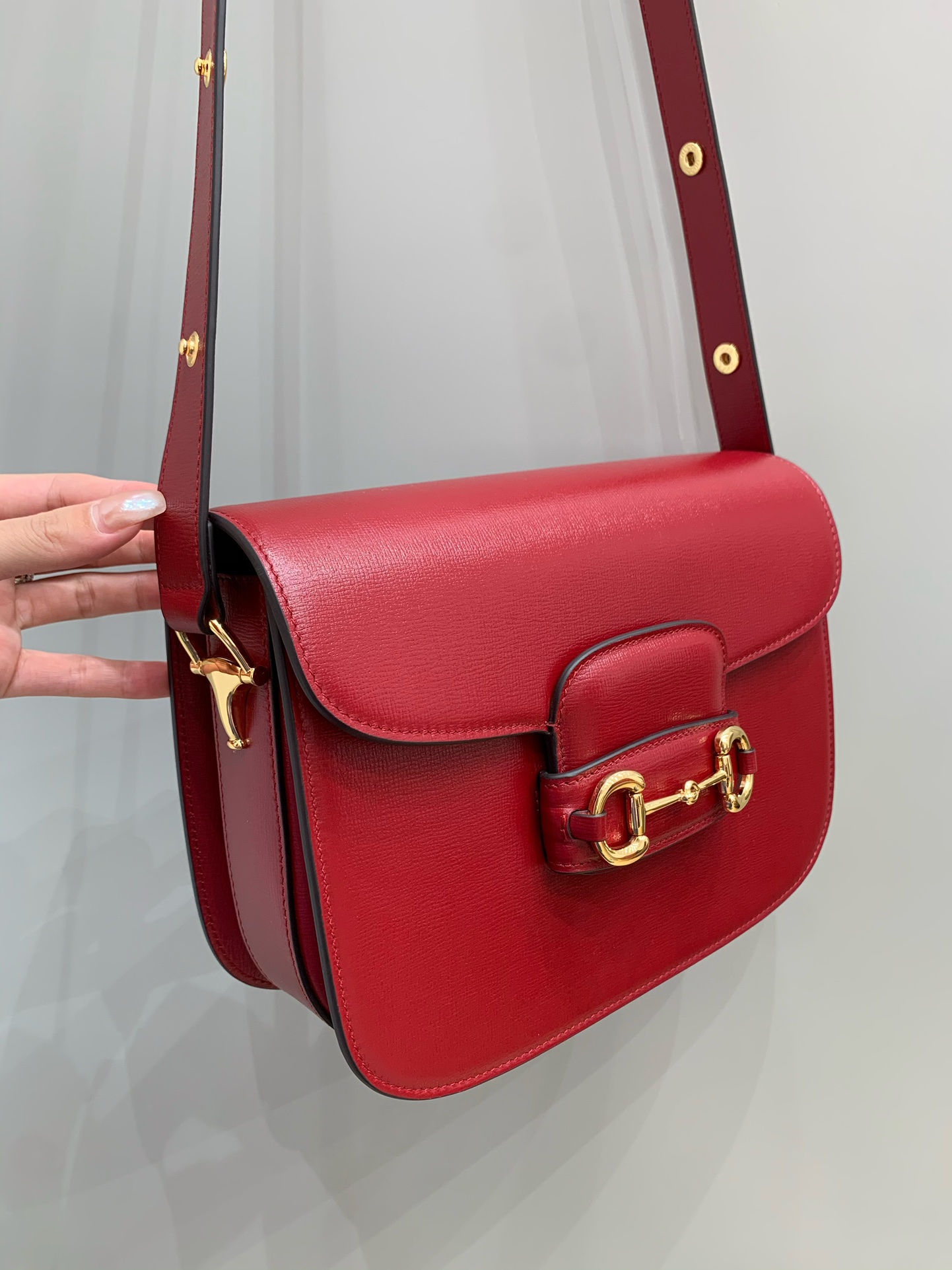 GUCCI Horsebit 1955 Small Shoulder Bag Red Leather 