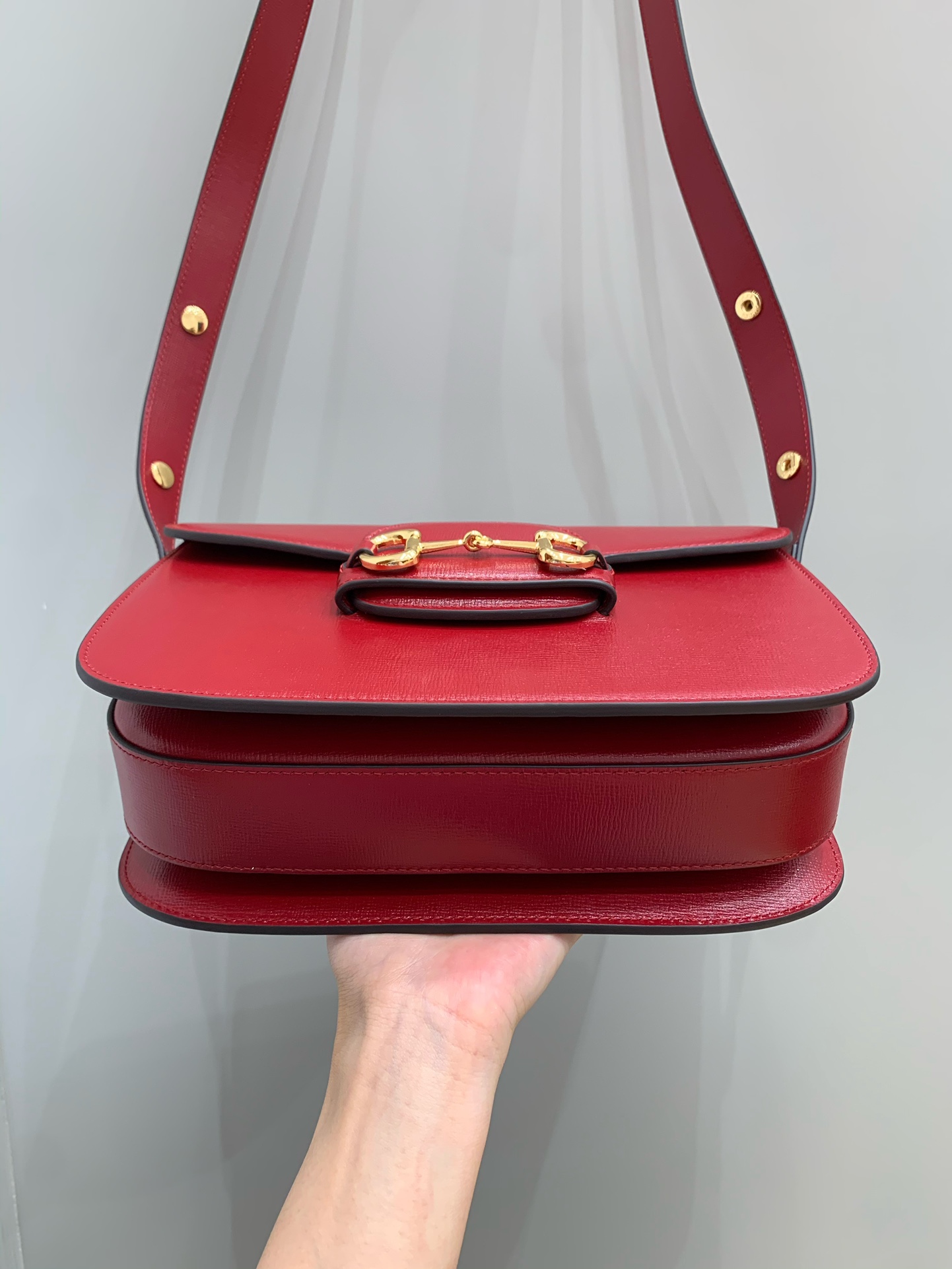 GUCCI Horsebit 1955 Small Shoulder Bag Red Leather 