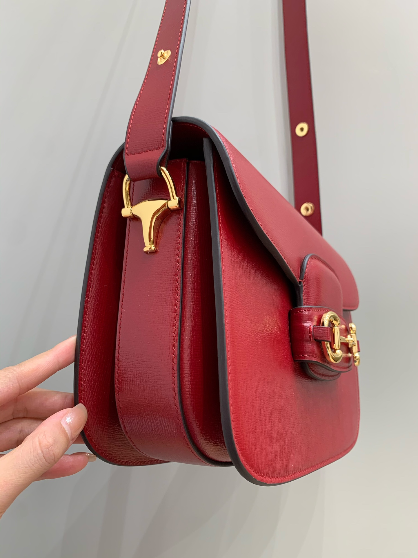 GUCCI Horsebit 1955 Small Shoulder Bag Red Leather 