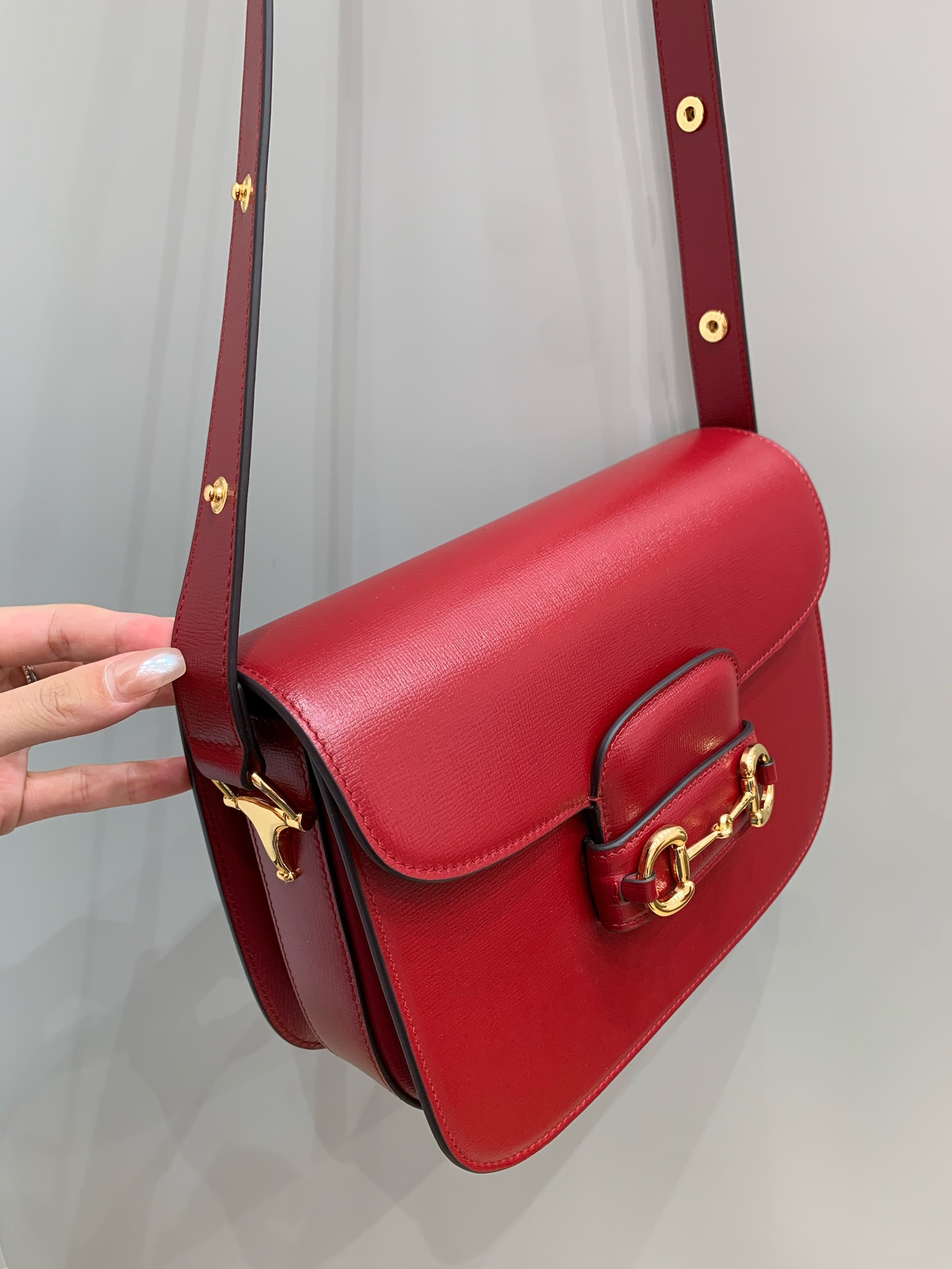 GUCCI Horsebit 1955 Small Shoulder Bag Red Leather 