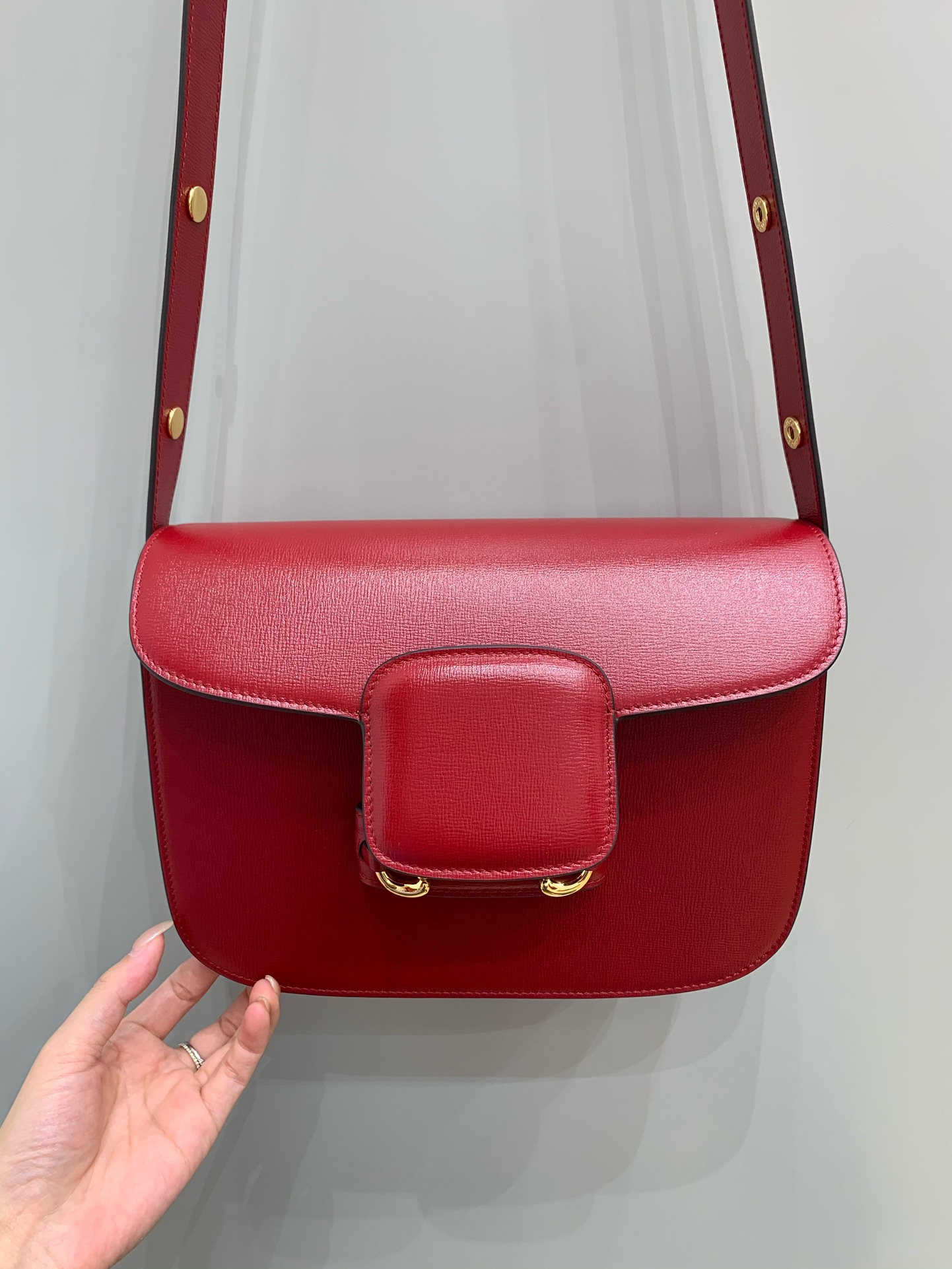 GUCCI Horsebit 1955 Small Shoulder Bag Red Leather 