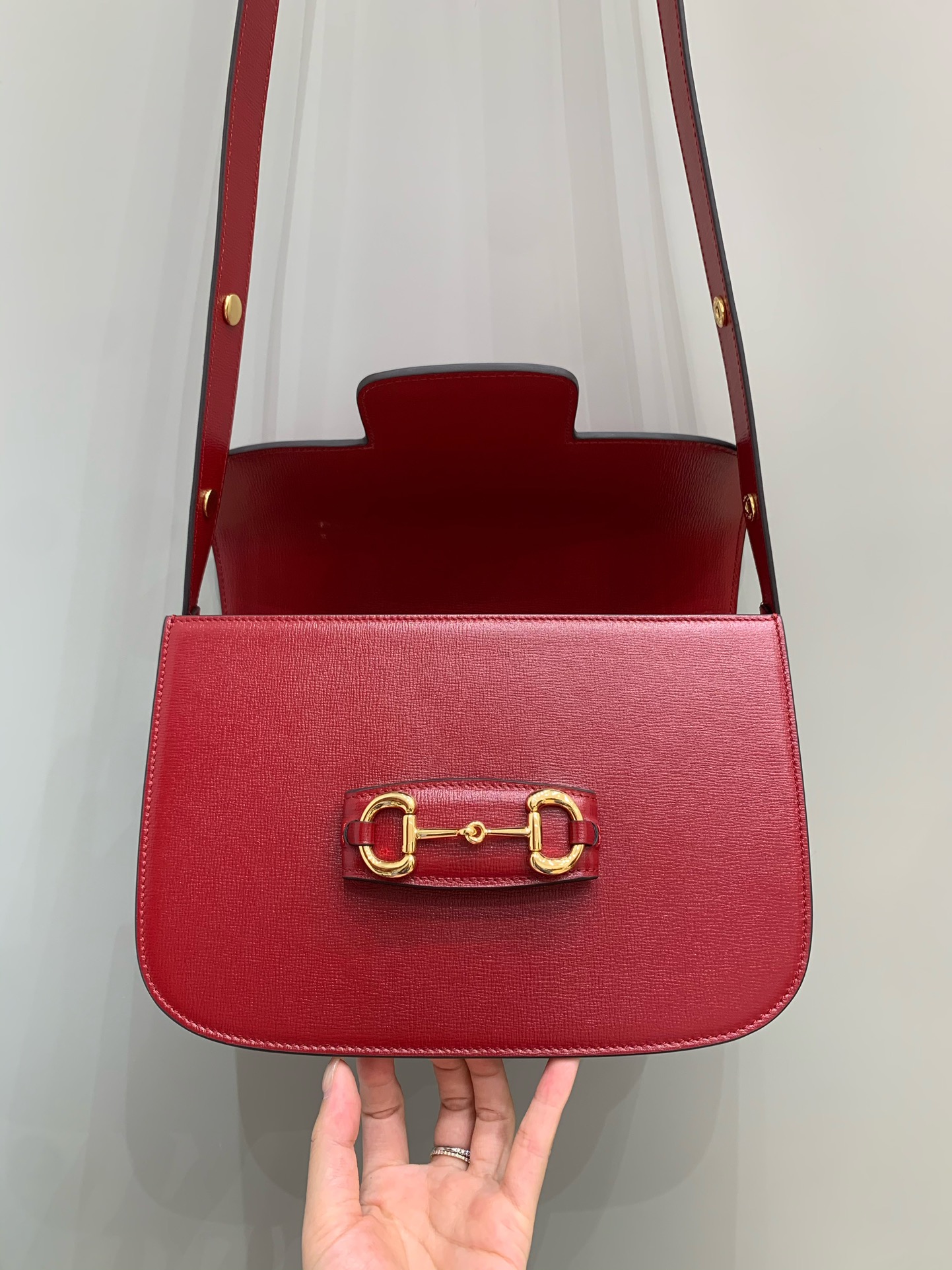 GUCCI Horsebit 1955 Small Shoulder Bag Red Leather 