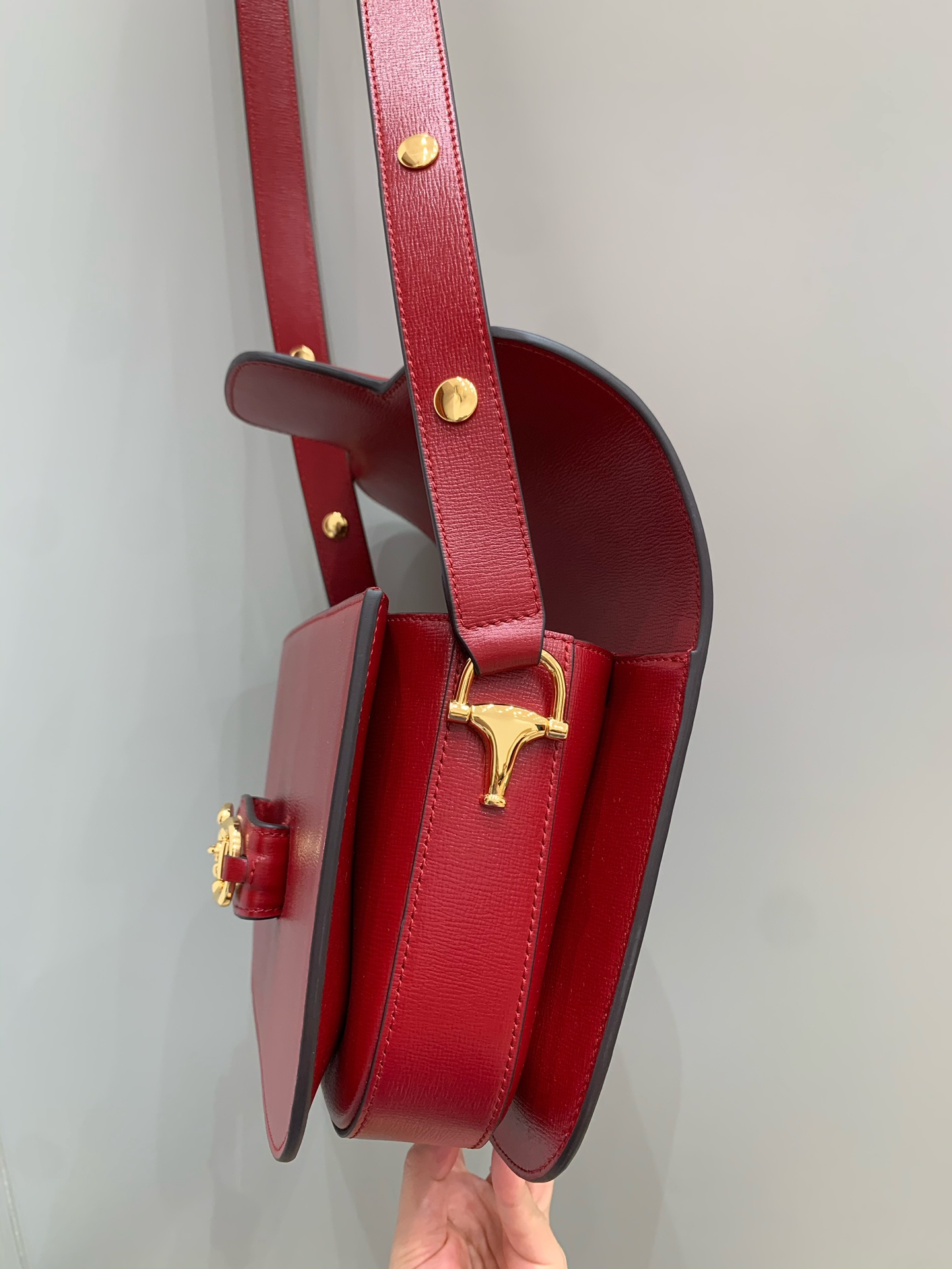 GUCCI Horsebit 1955 Small Shoulder Bag Red Leather 