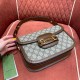 GUCCI Horsebit 1955 Small Shoulder Bag GG Supreme Canvas with Brown Leather