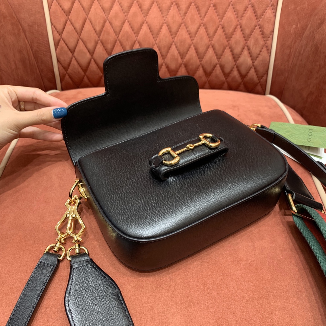 GUCCI Horsebit 1955 Mini Shoulder Bag Black Leather