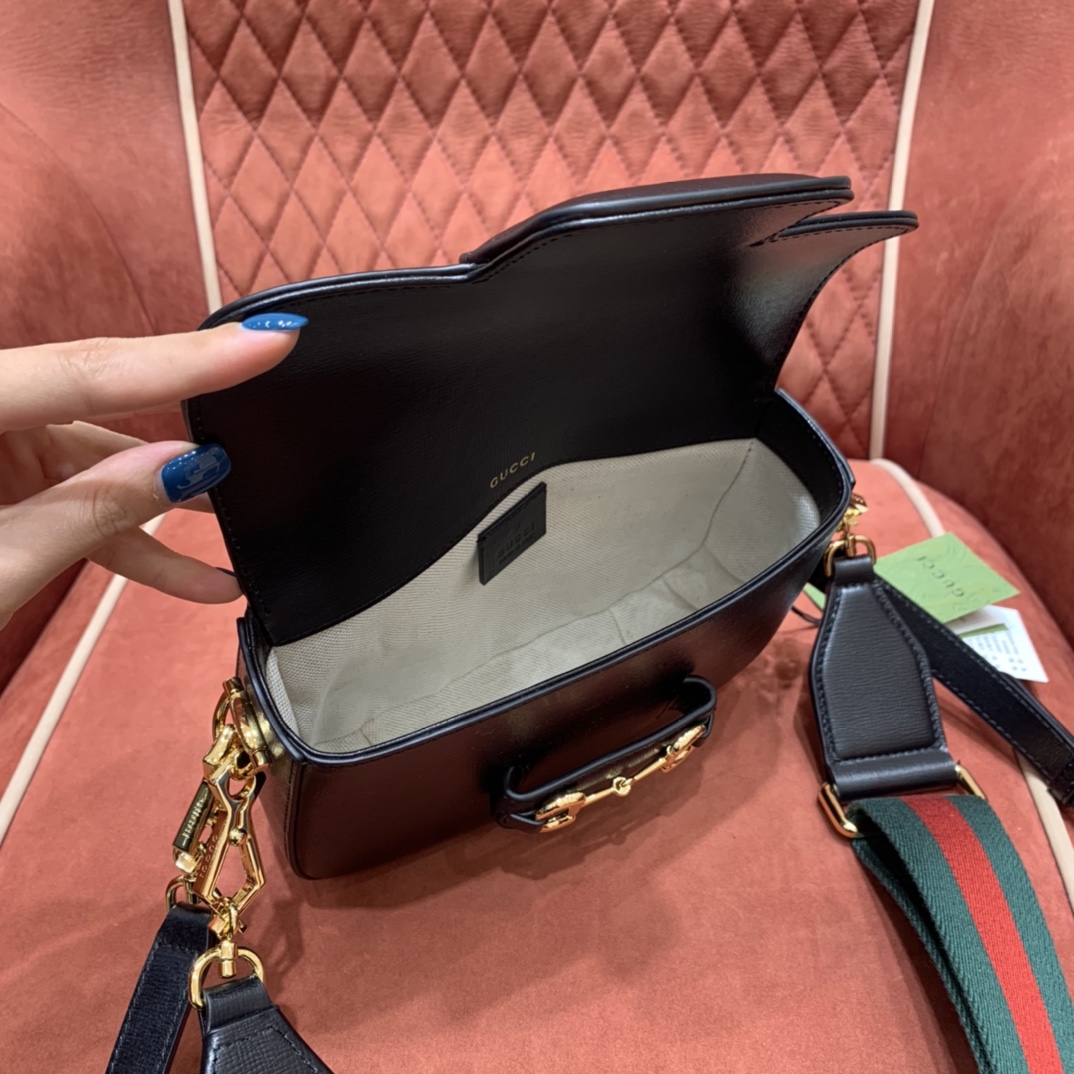 GUCCI Horsebit 1955 Mini Shoulder Bag Black Leather