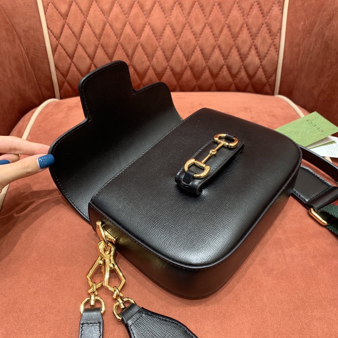 GUCCI Horsebit 1955 Mini Shoulder Bag Black Leather