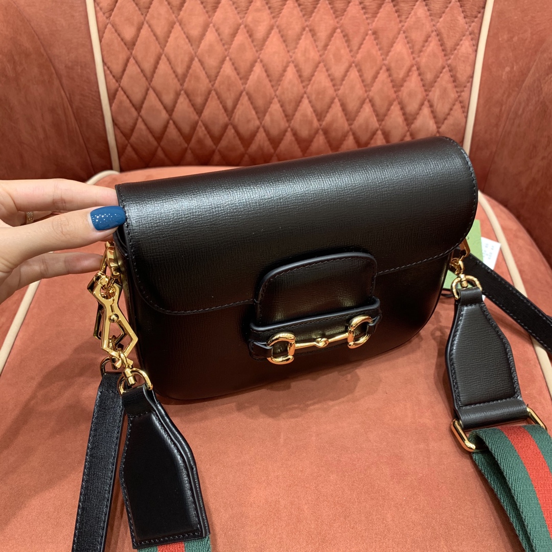 GUCCI Horsebit 1955 Mini Shoulder Bag Black Leather