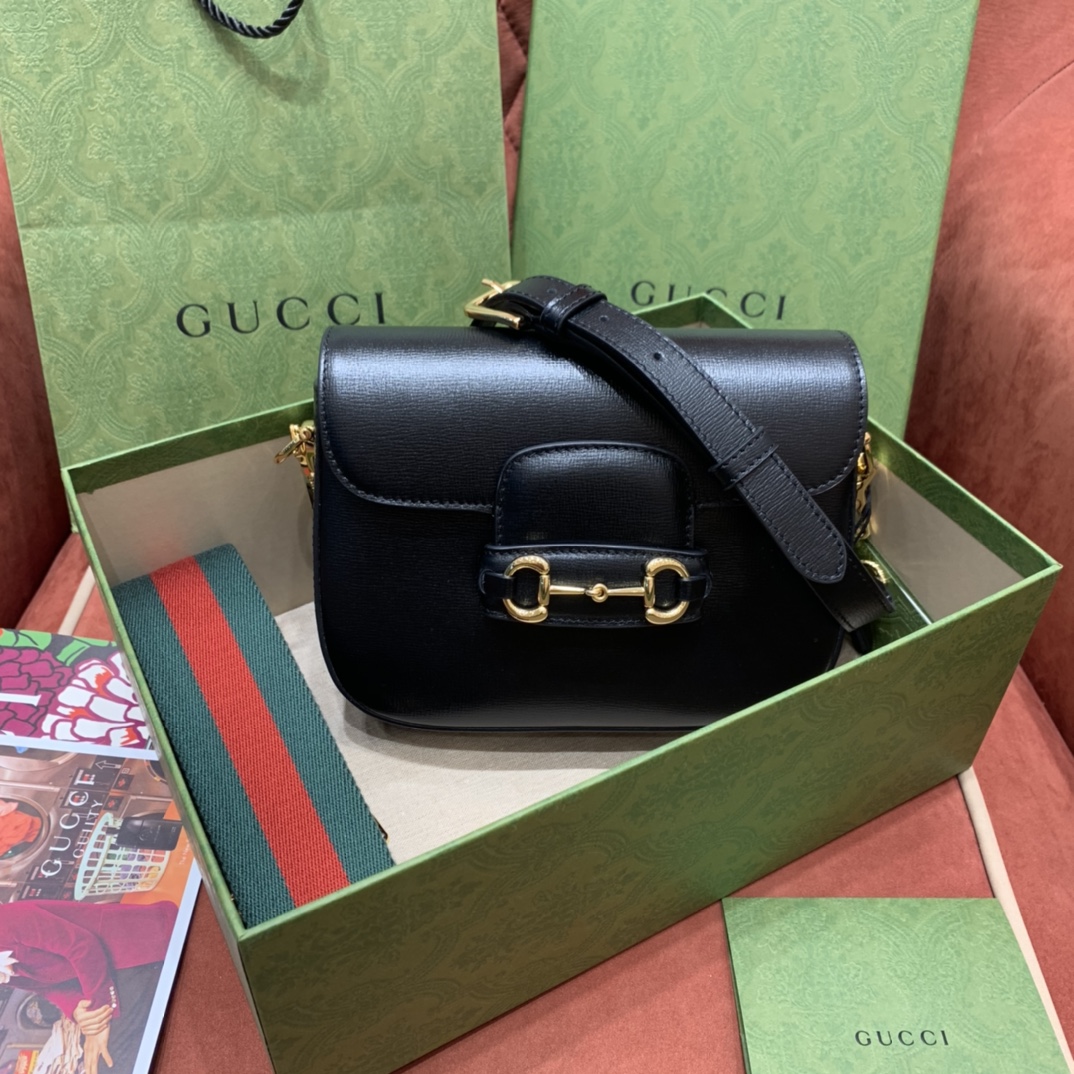 GUCCI Horsebit 1955 Mini Shoulder Bag Black Leather