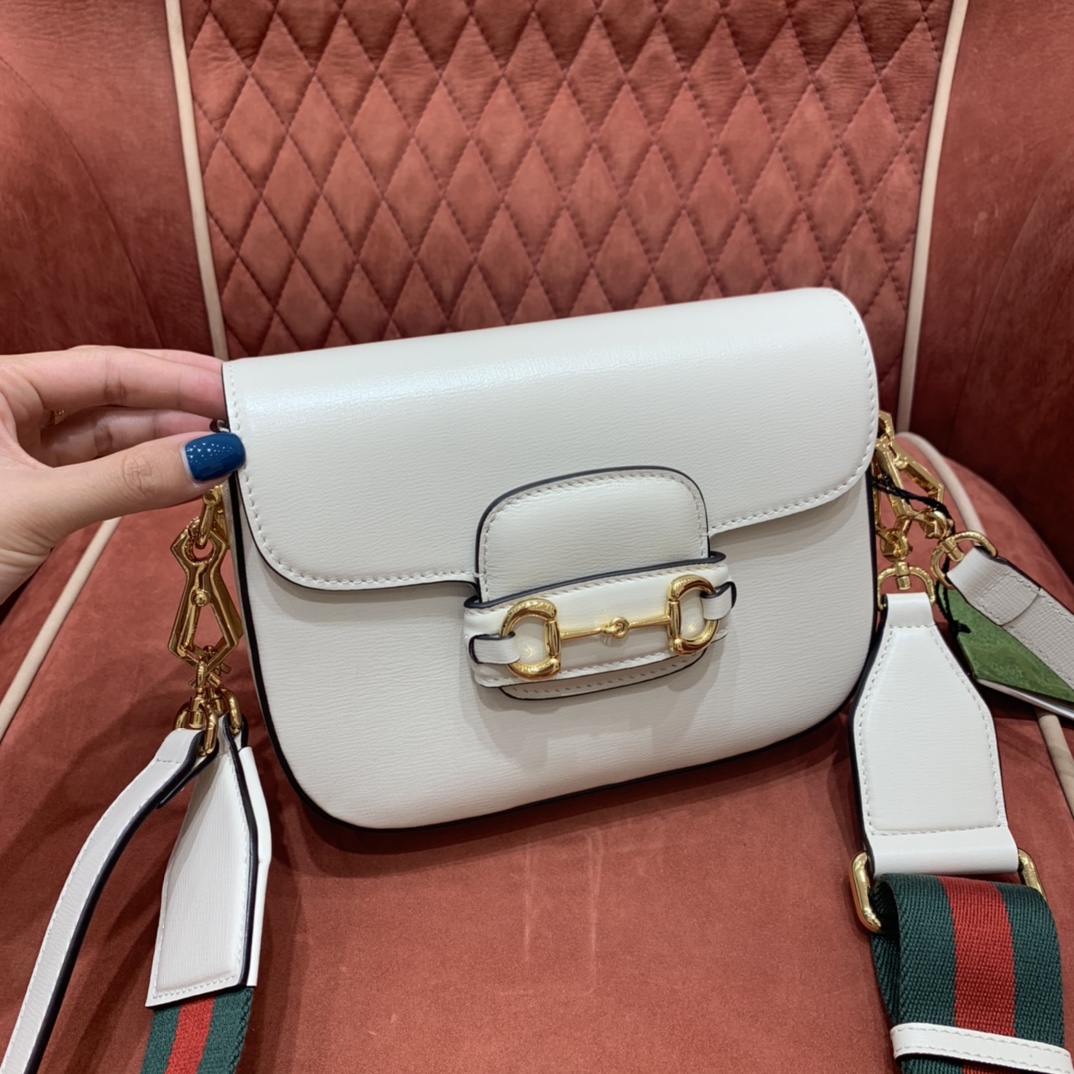 GUCCI Horsebit 1955 Mini Shoulder Bag White Leather