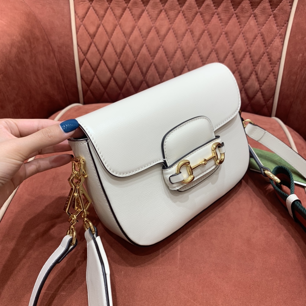 GUCCI Horsebit 1955 Mini Shoulder Bag White Leather