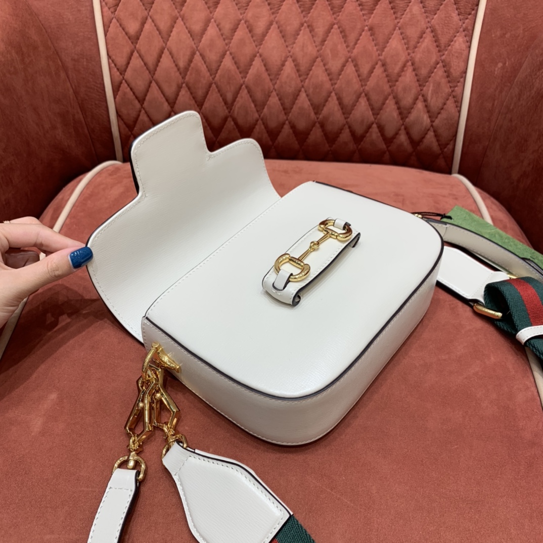 GUCCI Horsebit 1955 Mini Shoulder Bag White Leather