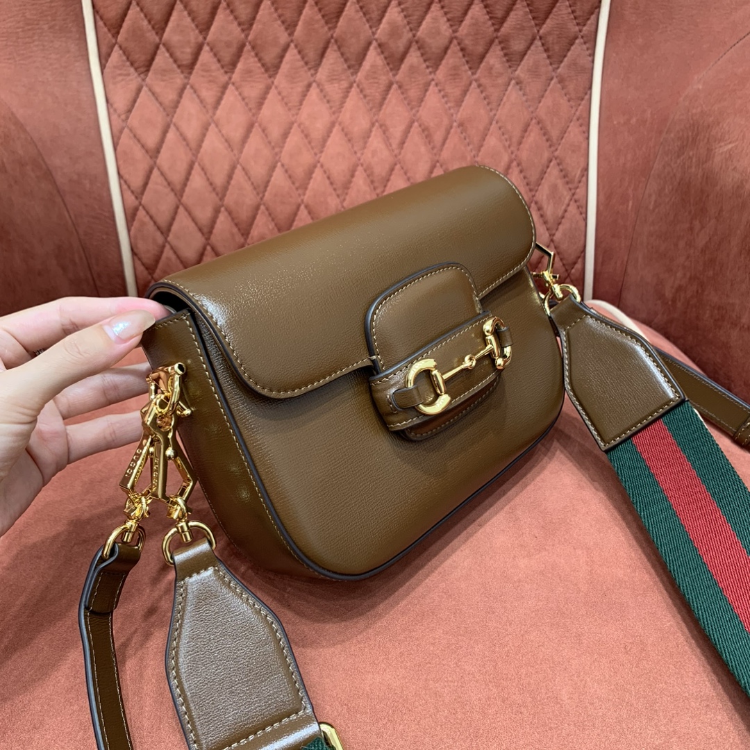 GUCCI Horsebit 1955 Mini Shoulder Bag Brown Leather