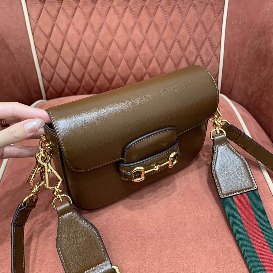 GUCCI Horsebit 1955 Mini Shoulder Bag Brown Leather