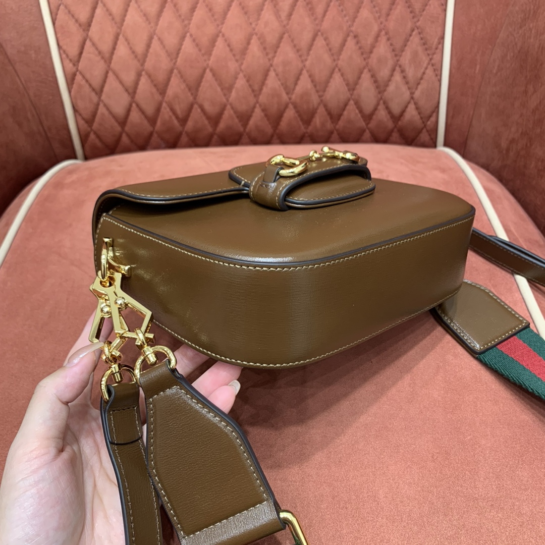 GUCCI Horsebit 1955 Mini Shoulder Bag Brown Leather