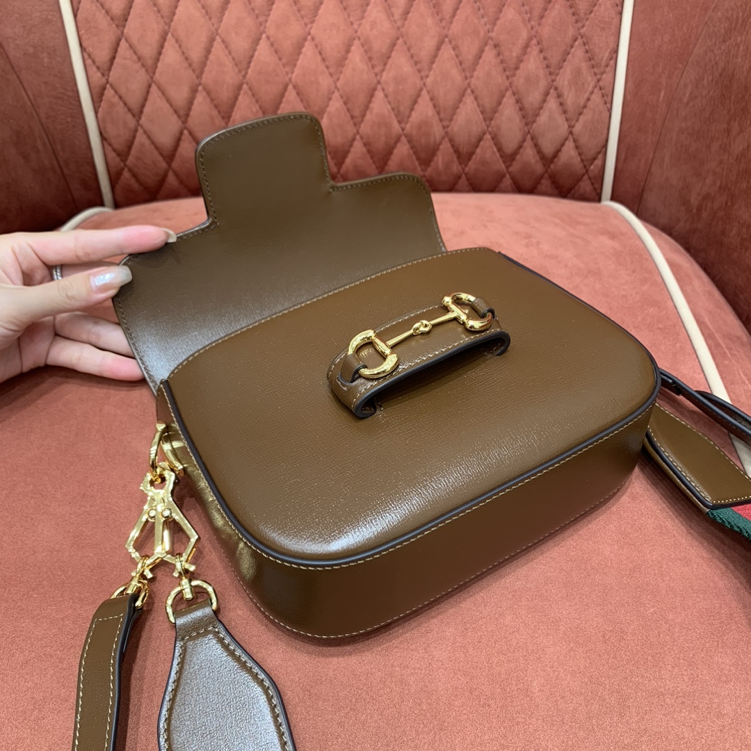 GUCCI Horsebit 1955 Mini Shoulder Bag Brown Leather