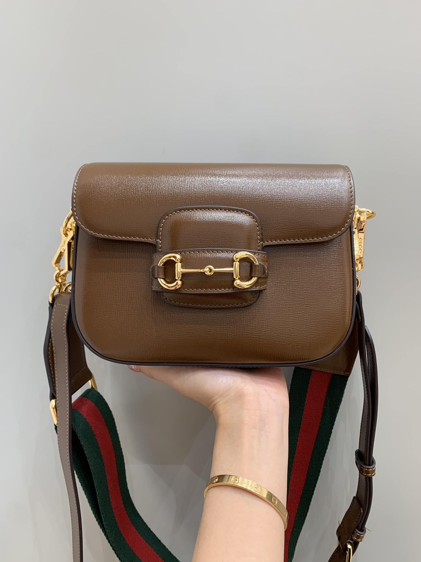 GUCCI Horsebit 1955 Mini Shoulder Bag Brown Leather