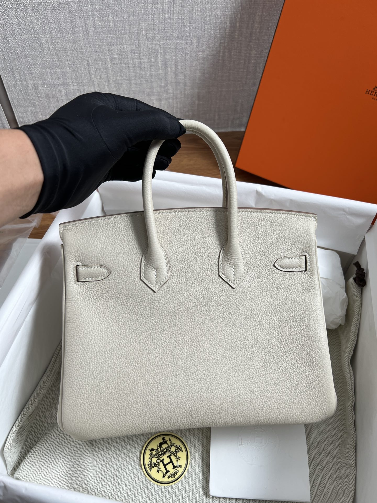 Hermès Birkin 25 Craie Togo Leather Palladium/Silver Hardware (100% Handmade)