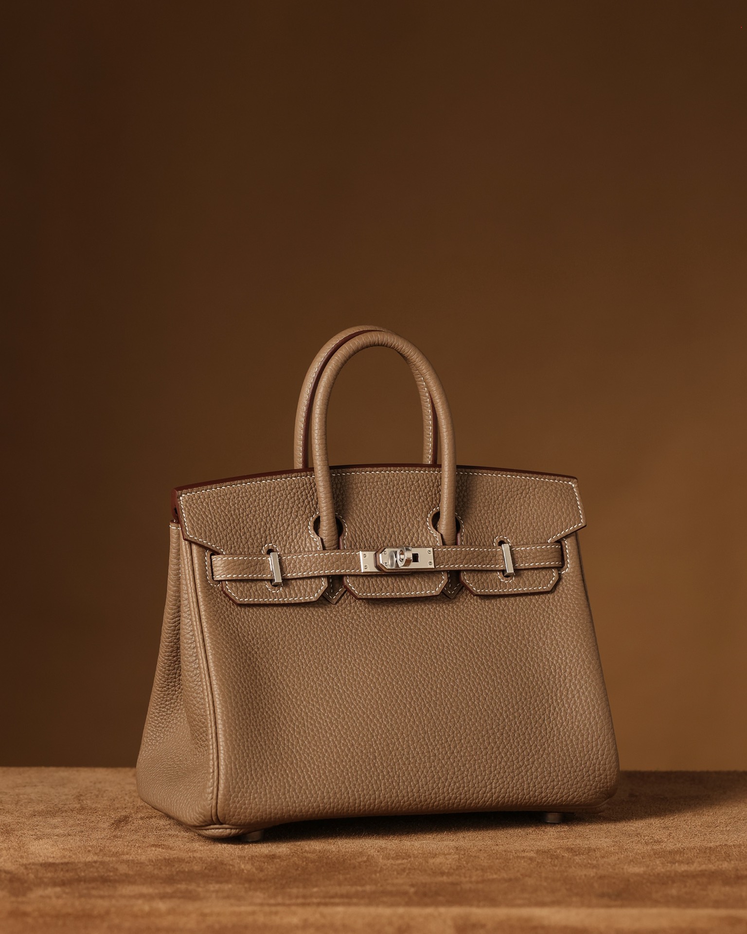 Hermès Birkin 25 Etoupe Togo Leather Palladium/Silver Hardware (100% Handmade)