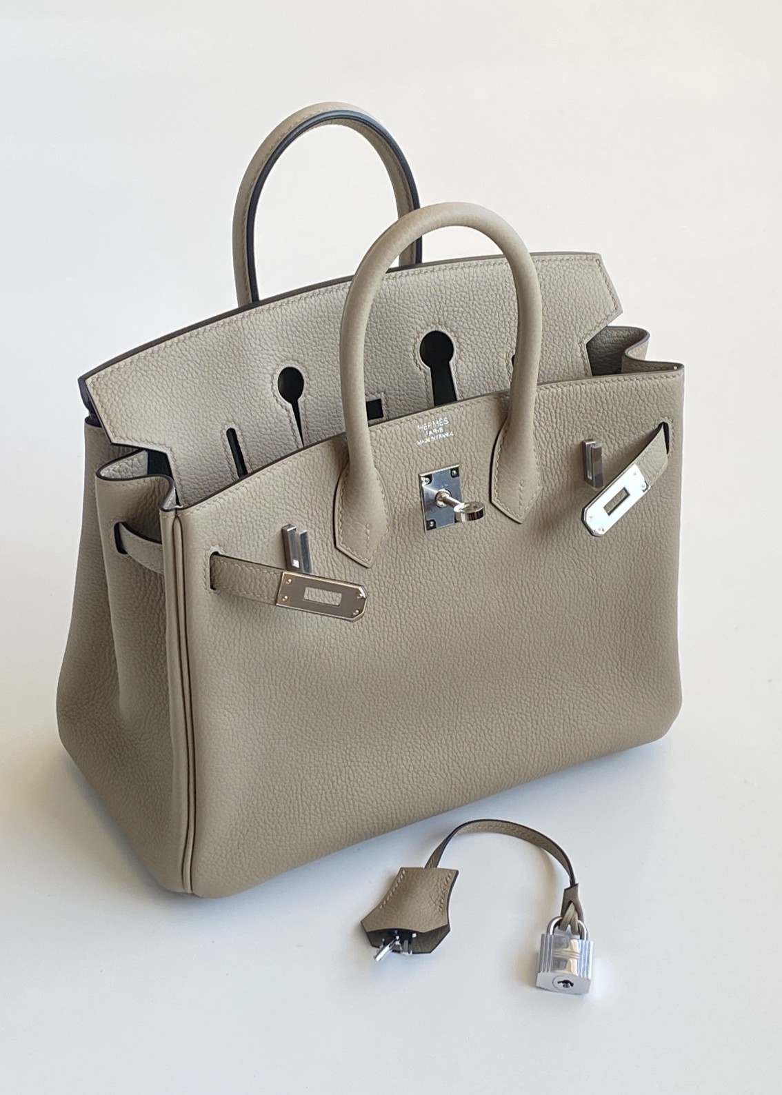 Hermès Birkin 25 Gris Tourterelle Togo Leather Palladium/Silver Hardware (100% Handmade)