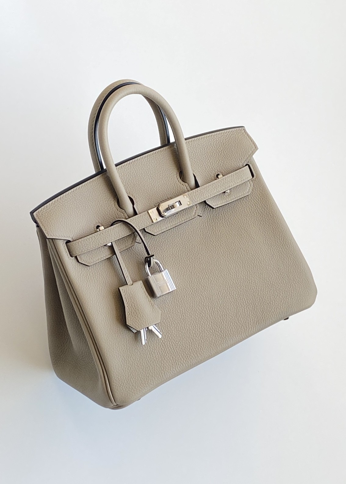 Hermès Birkin 25 Gris Tourterelle Togo Leather Palladium/Silver Hardware (100% Handmade)