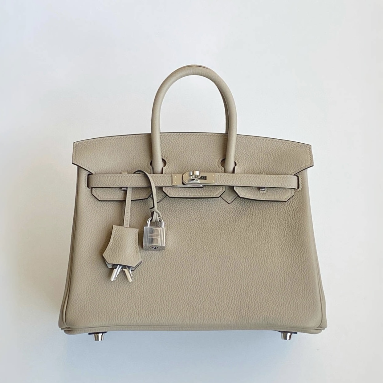 Hermès Birkin 25 Gris Tourterelle Togo Leather Palladium/Silver Hardware (100% Handmade)