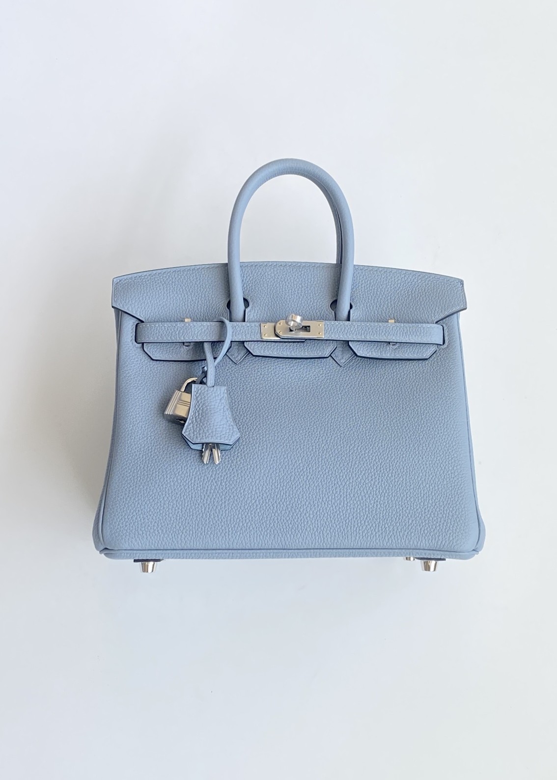 Hermès Birkin 25 Bleu Lin Togo Leather Palladium/Silver Hardware (100% Handmade)