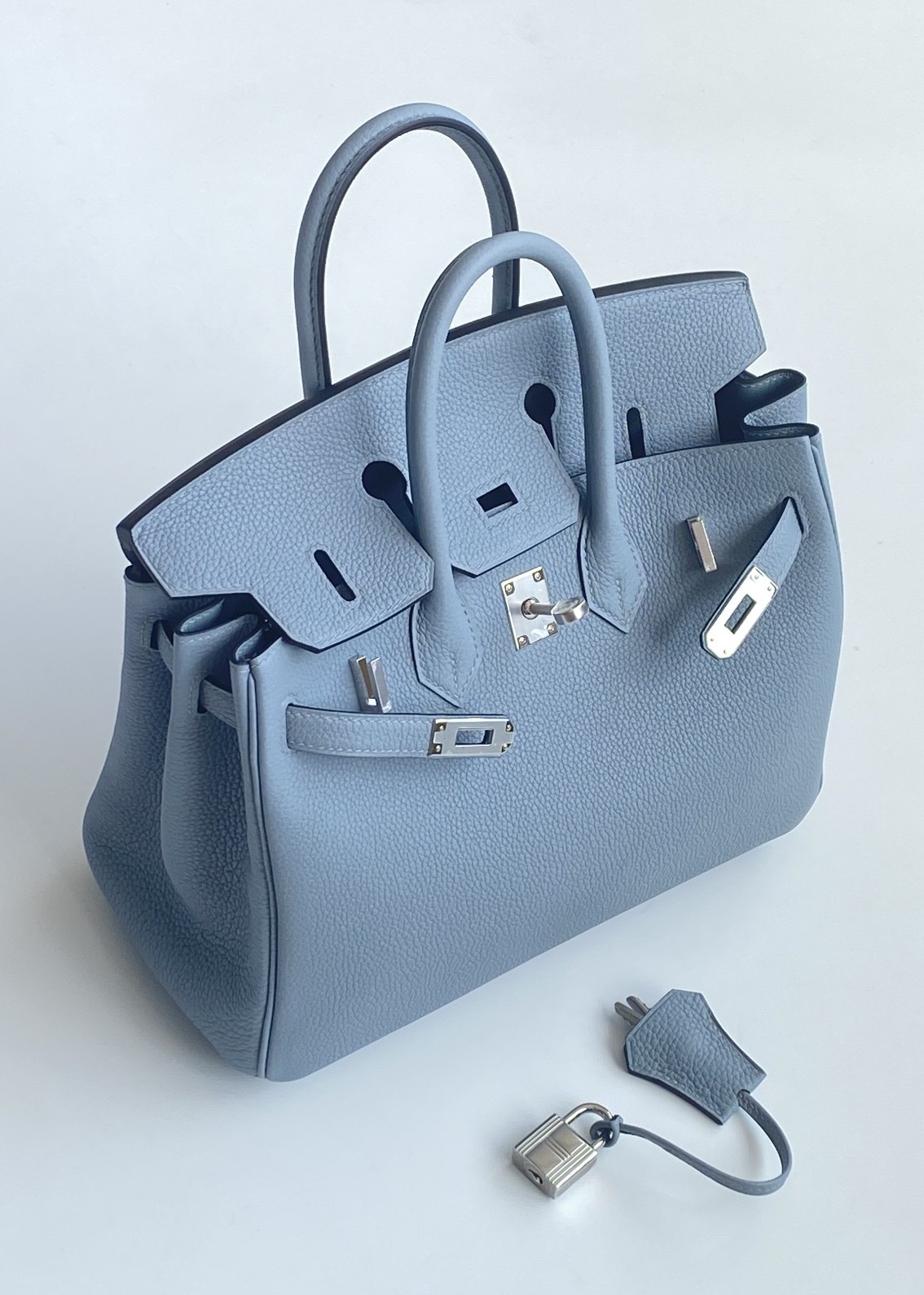 Hermès Birkin 25 Bleu Lin Togo Leather Palladium/Silver Hardware (100% Handmade)