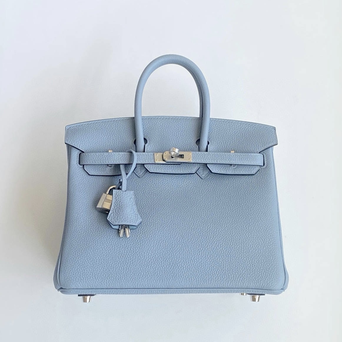 Hermès Birkin 25 Bleu Lin Togo Leather Palladium/Silver Hardware (100% Handmade)