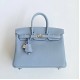 Hermès Birkin 25 Bleu Lin Togo Leather Palladium/Silver Hardware (100% Handmade)