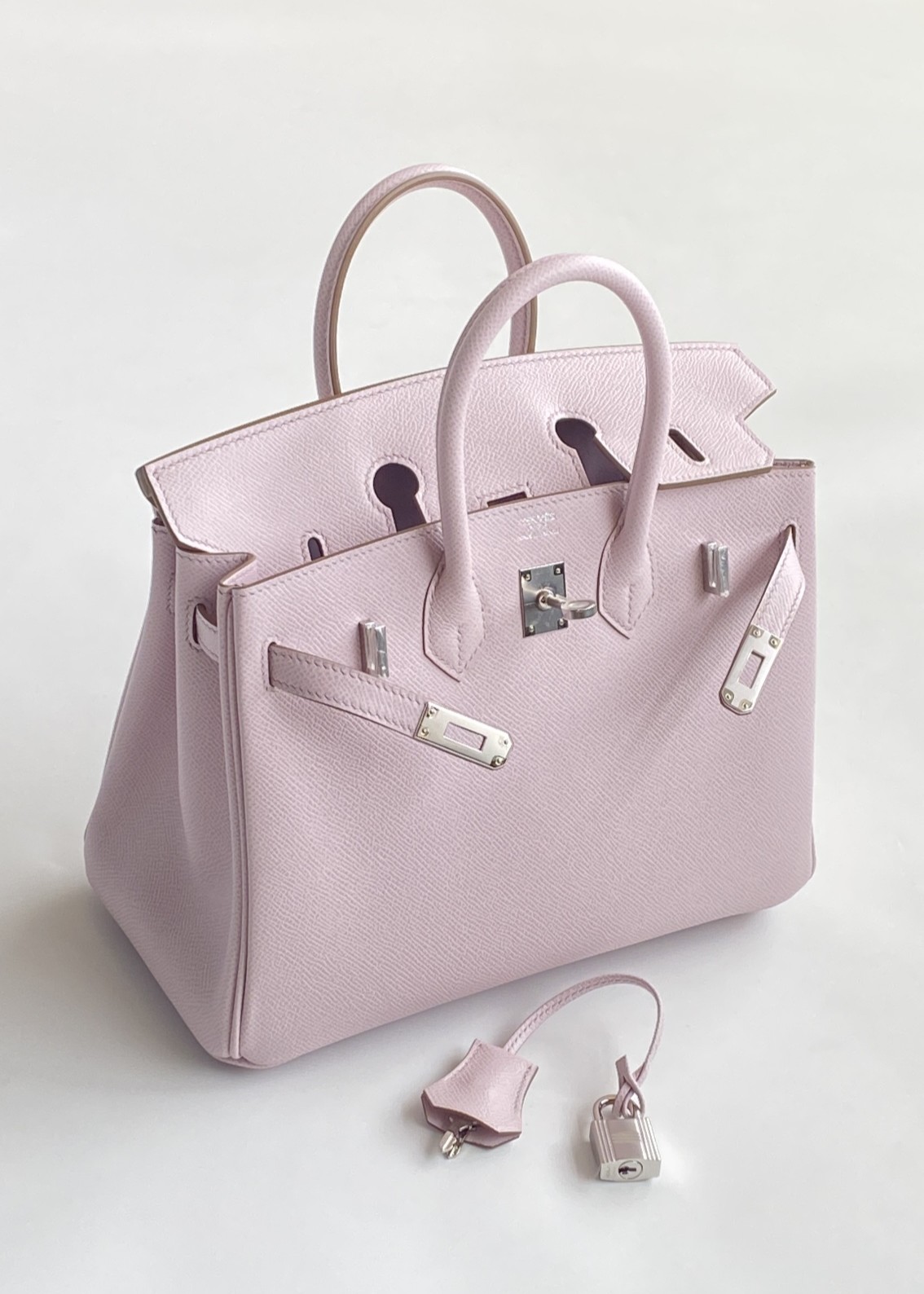 Hermès Birkin 25 Mauve Pale Epsom Leather Palladium/Silver Hardware (100% Handmade)