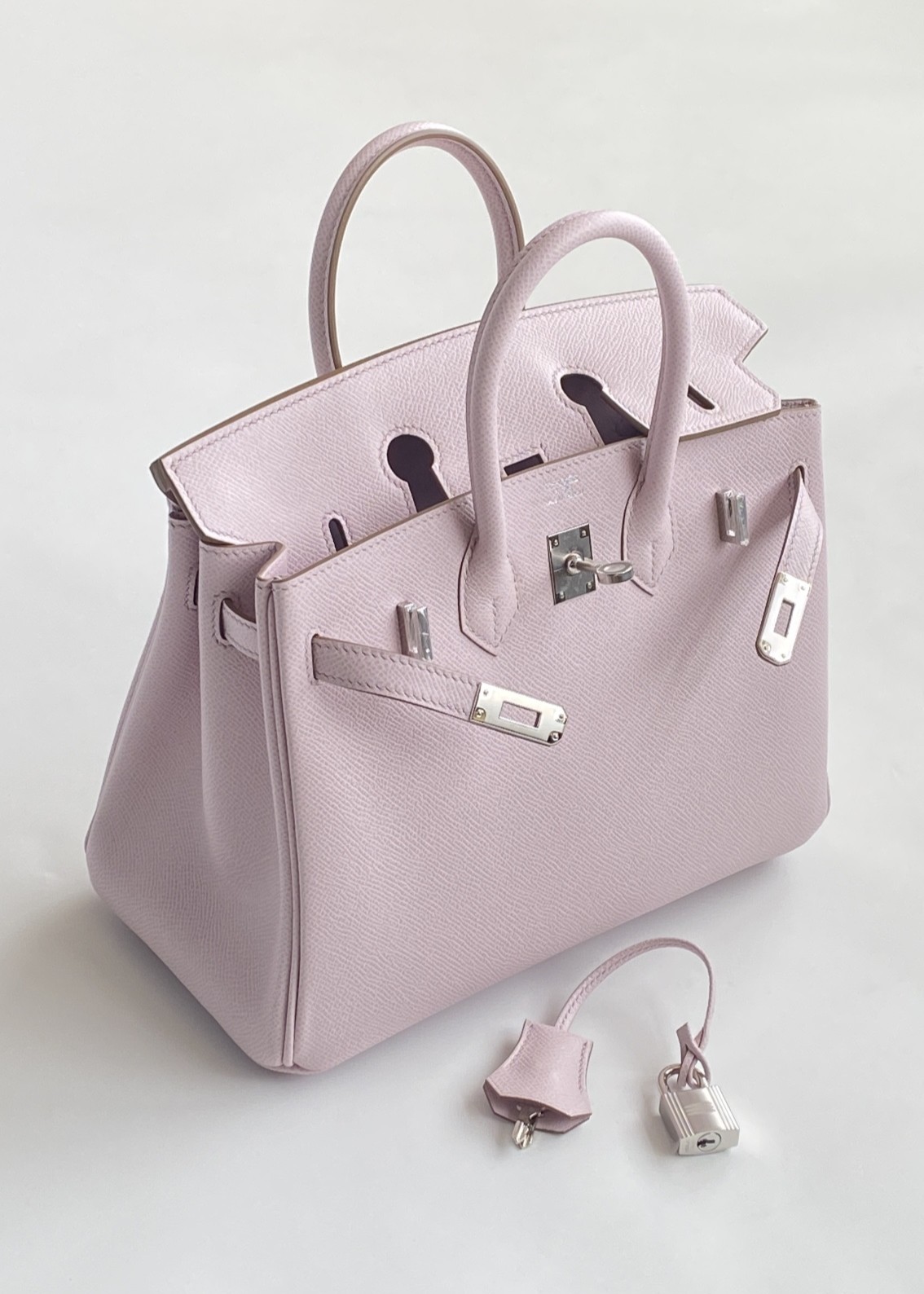 Hermès Birkin 25 Mauve Pale Epsom Leather Palladium/Silver Hardware (100% Handmade)