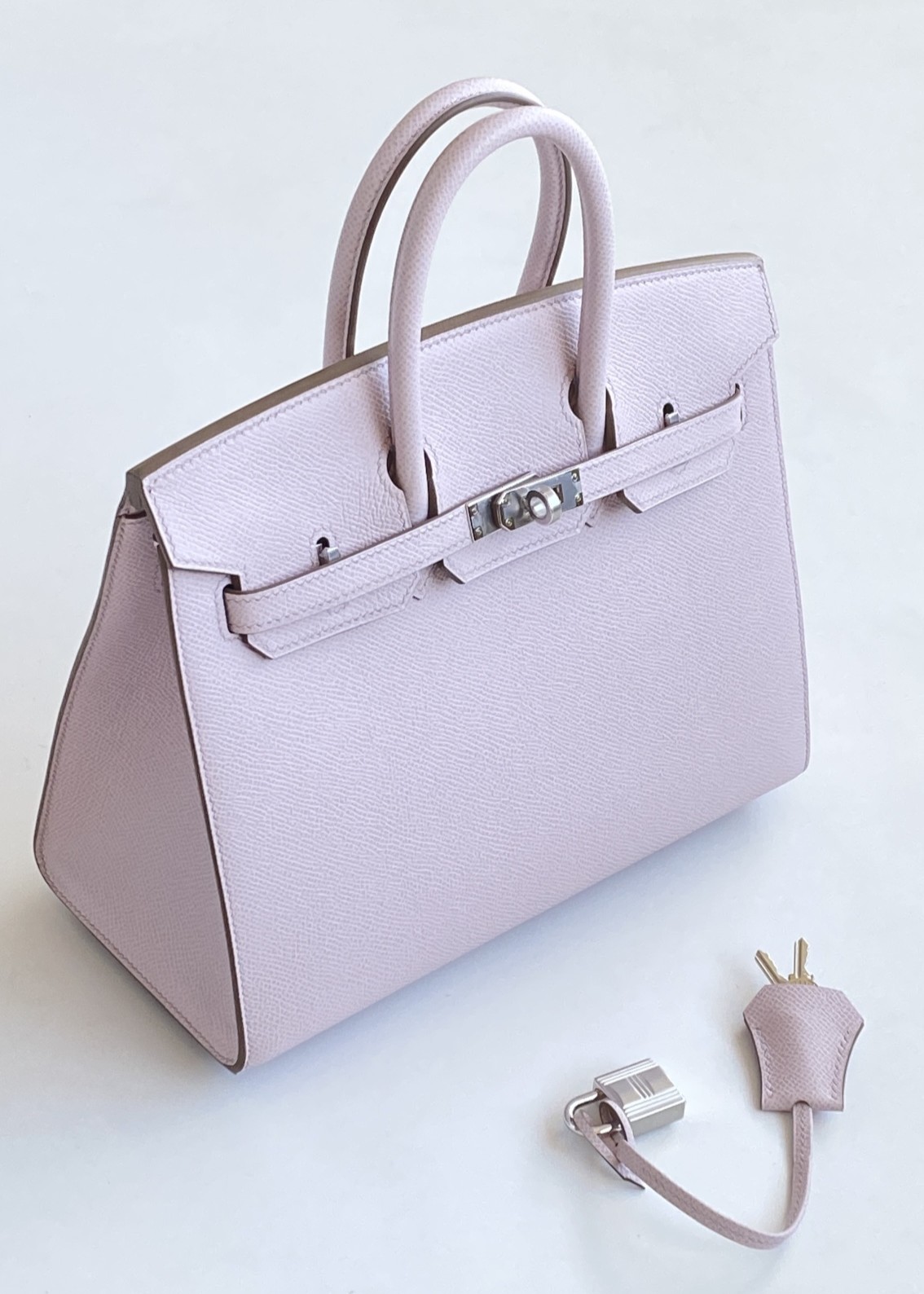 Hermès Birkin 25 Sellier Mauve Pale Epsom Leather Palladium/Silver Hardware (100% Handmade)