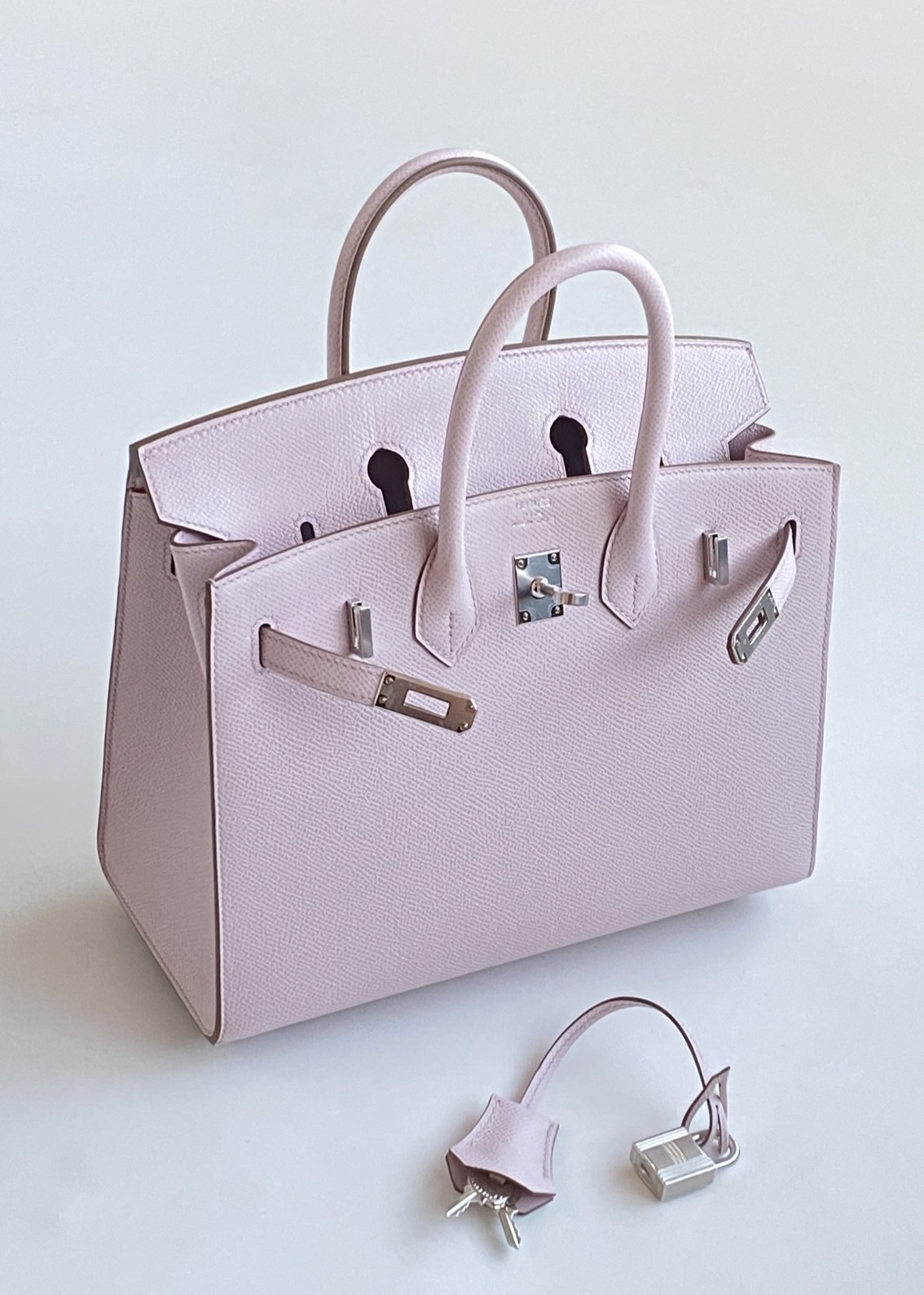 Hermès Birkin 25 Sellier Mauve Pale Epsom Leather Palladium/Silver Hardware (100% Handmade)