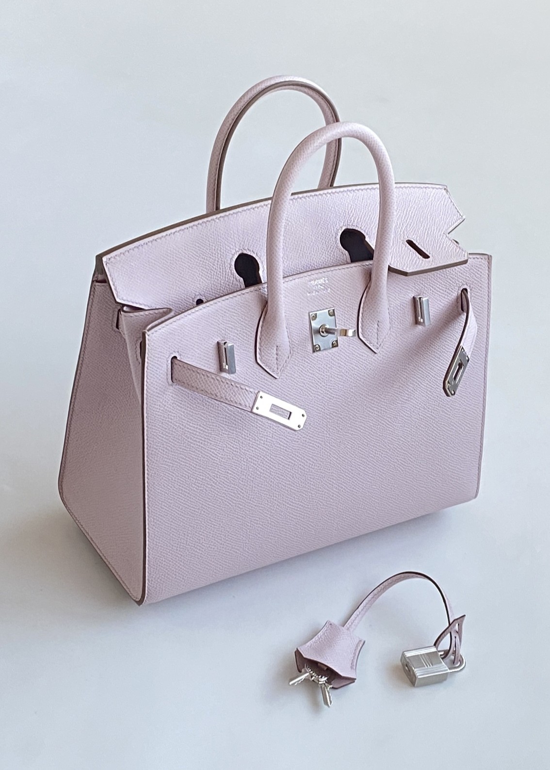 Hermès Birkin 25 Sellier Mauve Pale Epsom Leather Palladium/Silver Hardware (100% Handmade)