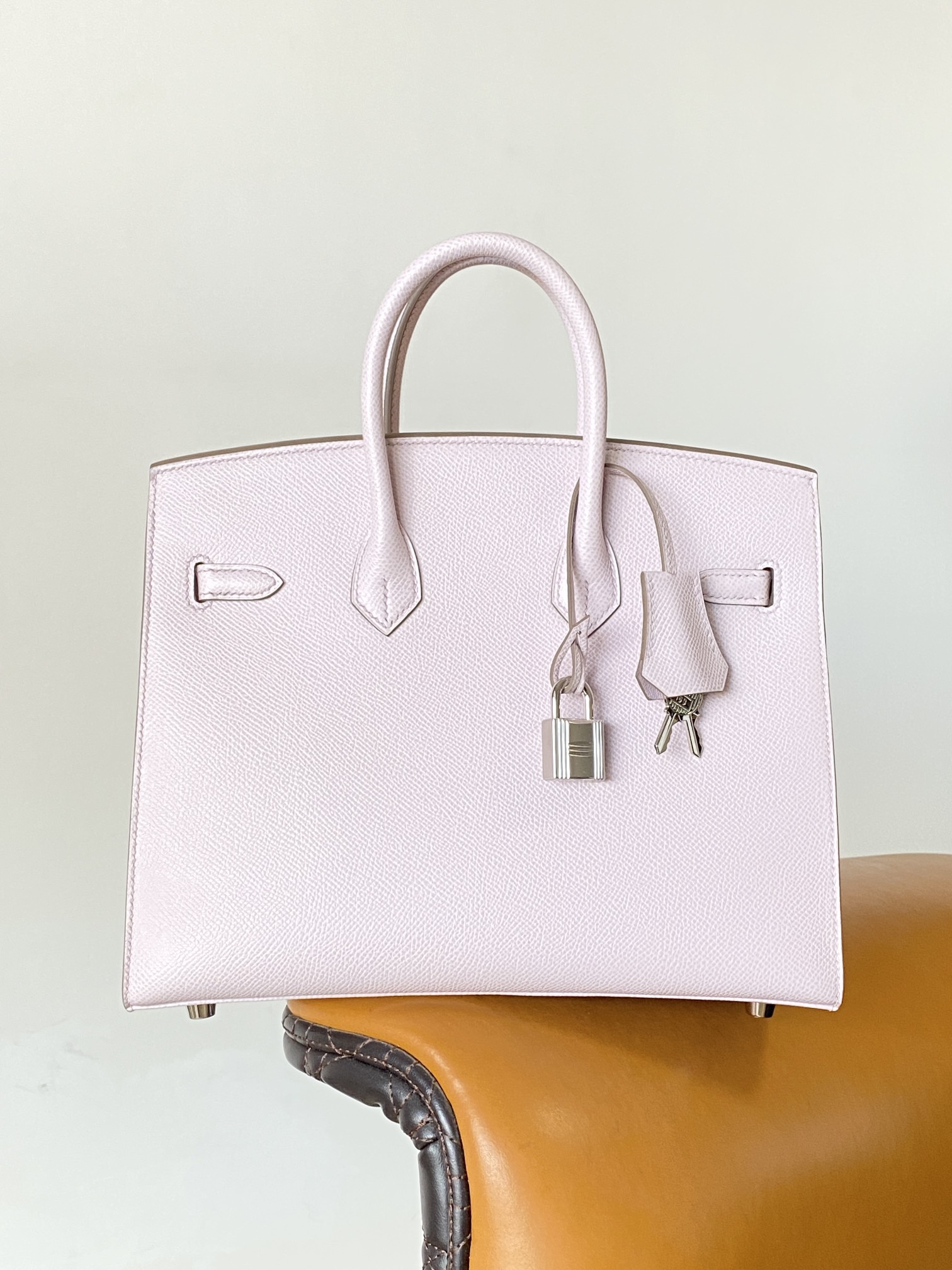 Hermès Birkin 25 Sellier Mauve Pale Epsom Leather Palladium/Silver Hardware (100% Handmade)