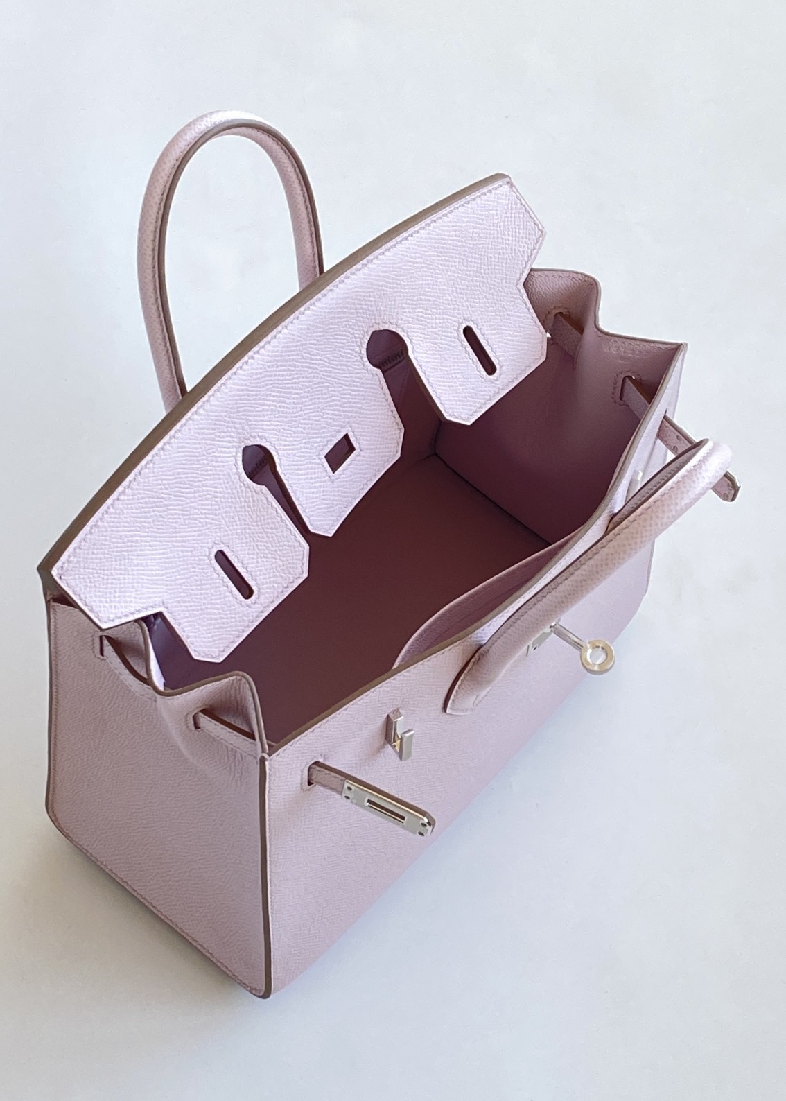 Hermès Birkin 25 Sellier Mauve Pale Epsom Leather Palladium/Silver Hardware (100% Handmade)