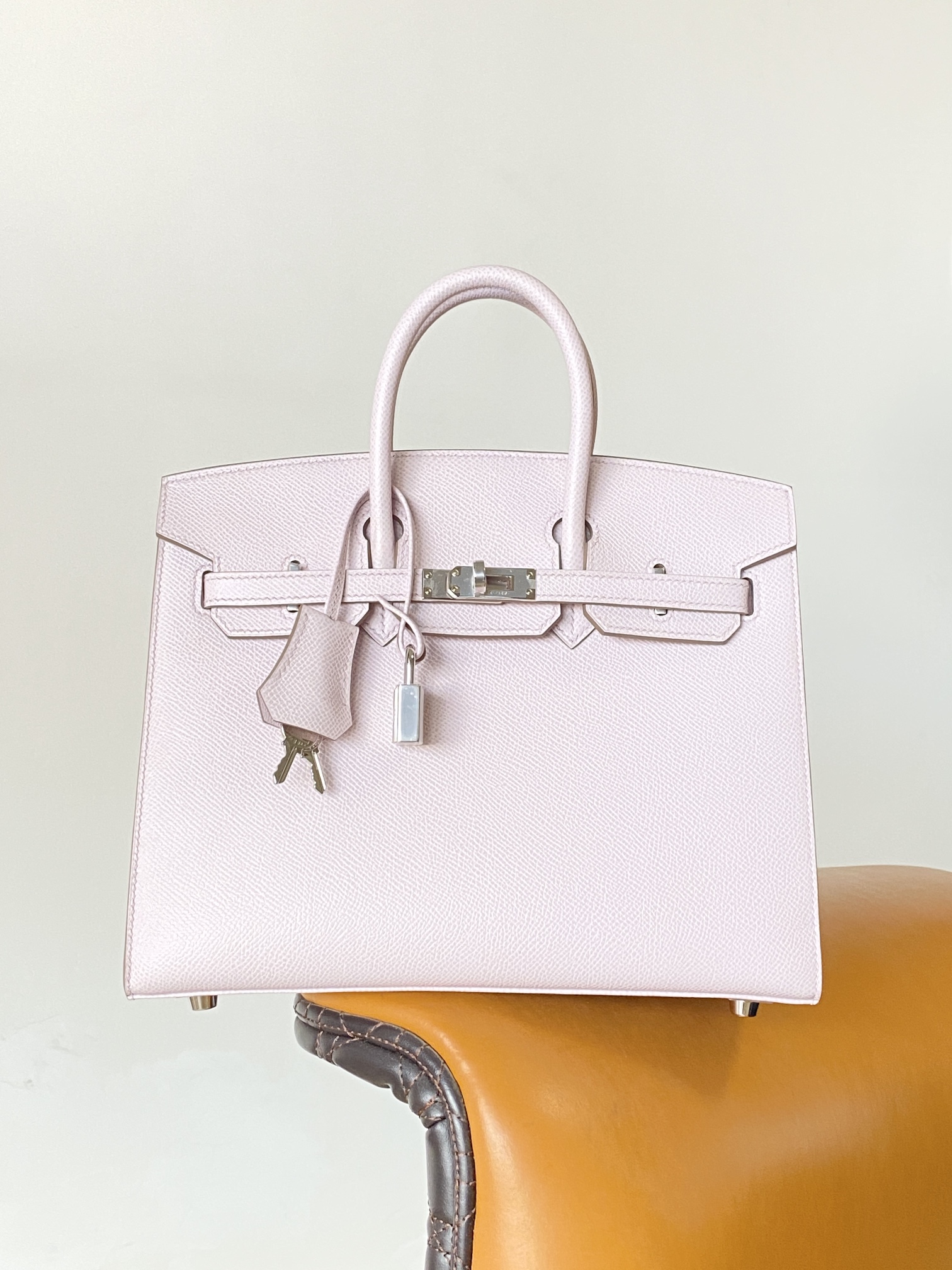 Hermès Birkin 25 Sellier Mauve Pale Epsom Leather Palladium/Silver Hardware (100% Handmade)