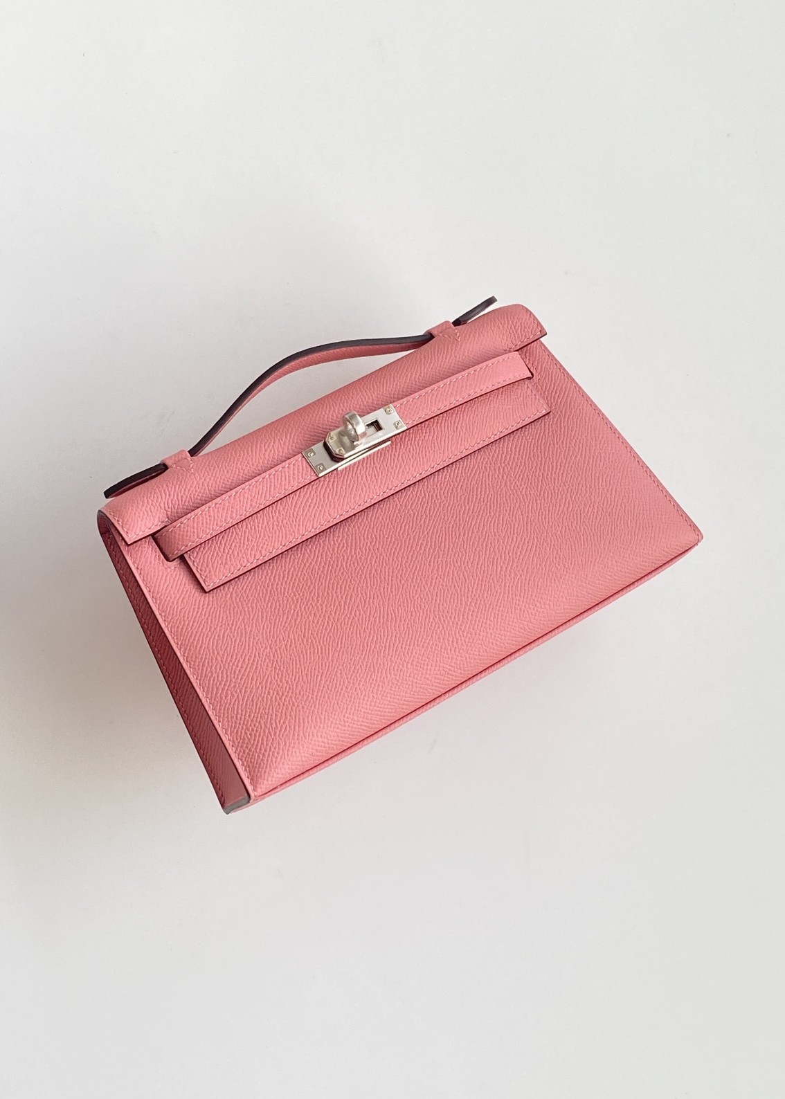 Hermès Kelly Pochette Rose d’Ete Epsom Leather Palladium/Silver Hardware (100% Handmade)