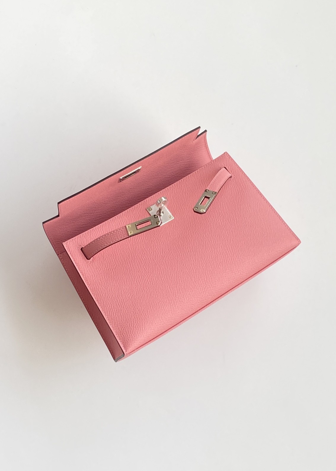 Hermès Kelly Pochette Rose d’Ete Epsom Leather Palladium/Silver Hardware (100% Handmade)