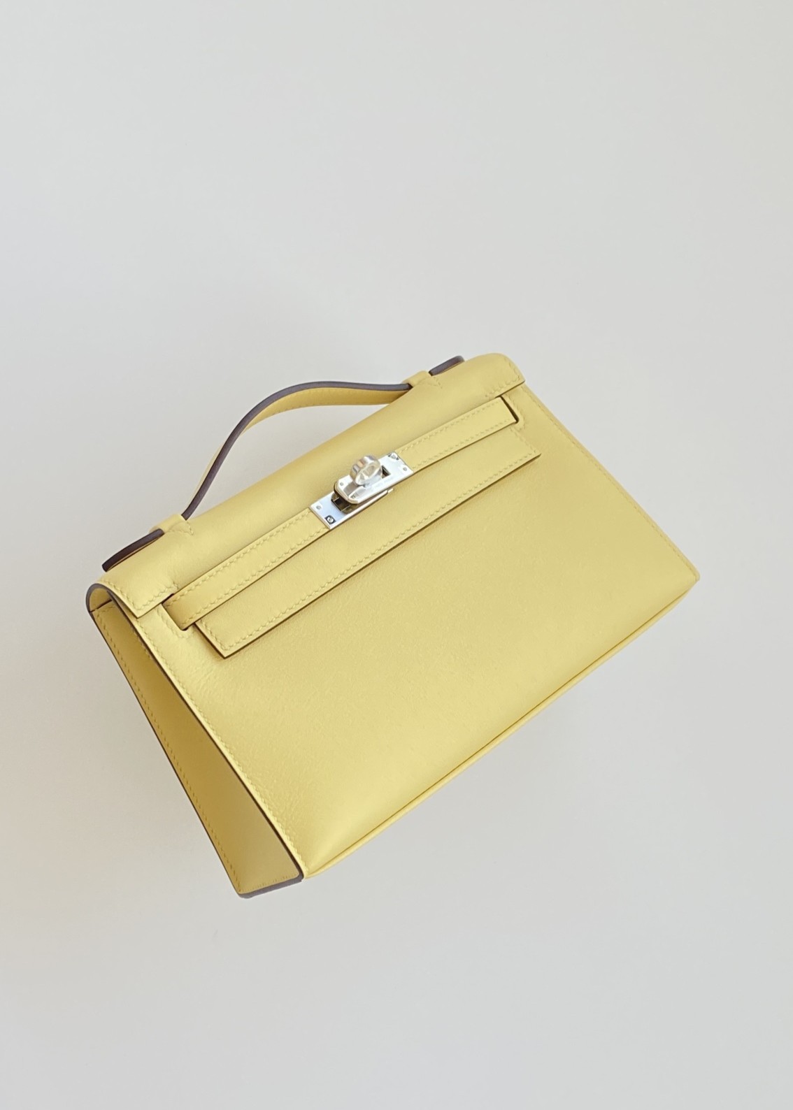 Hermès Kelly Pochette Jaune Poussin Swift Leather Palladium/Silver Hardware (100% Handmade)