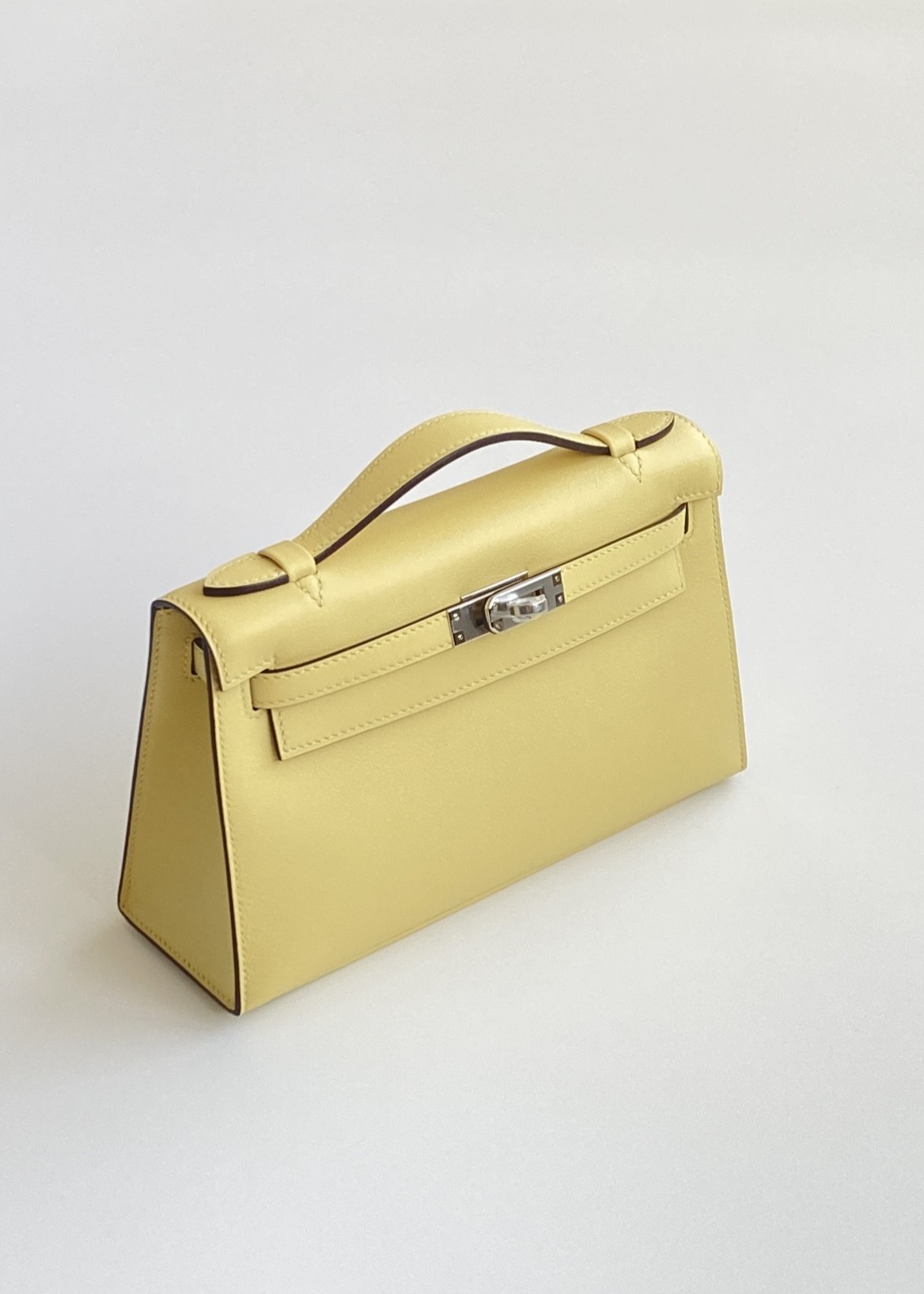 Hermès Kelly Pochette Jaune Poussin Swift Leather Palladium/Silver Hardware (100% Handmade)