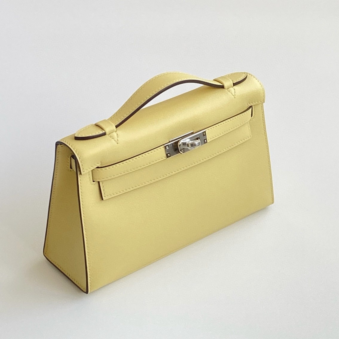 Hermès Kelly Pochette Jaune Poussin Swift Leather Palladium/Silver Hardware (100% Handmade)