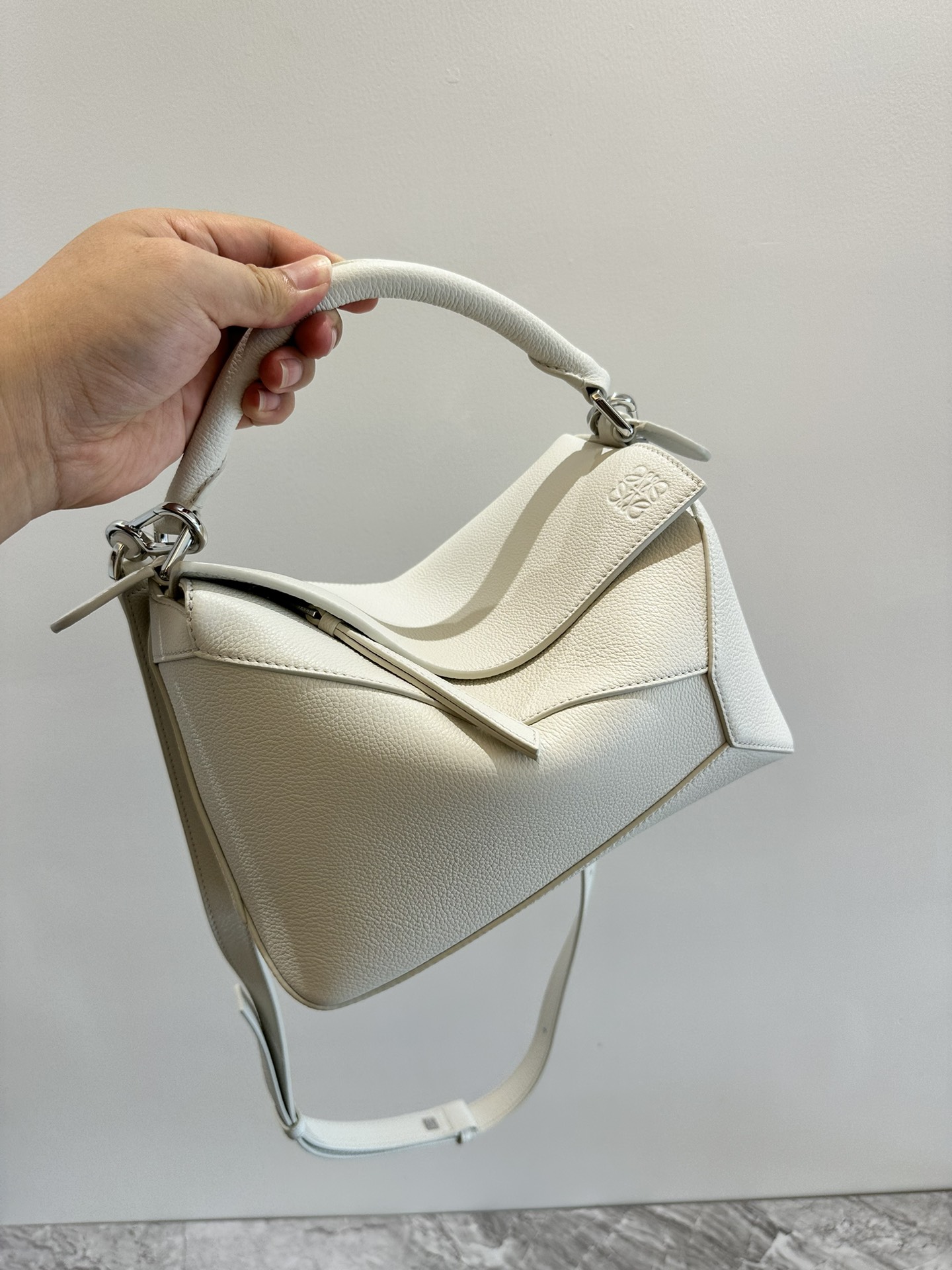 LOEWE Small Puzzle bag in soft grained calfskin Soft White