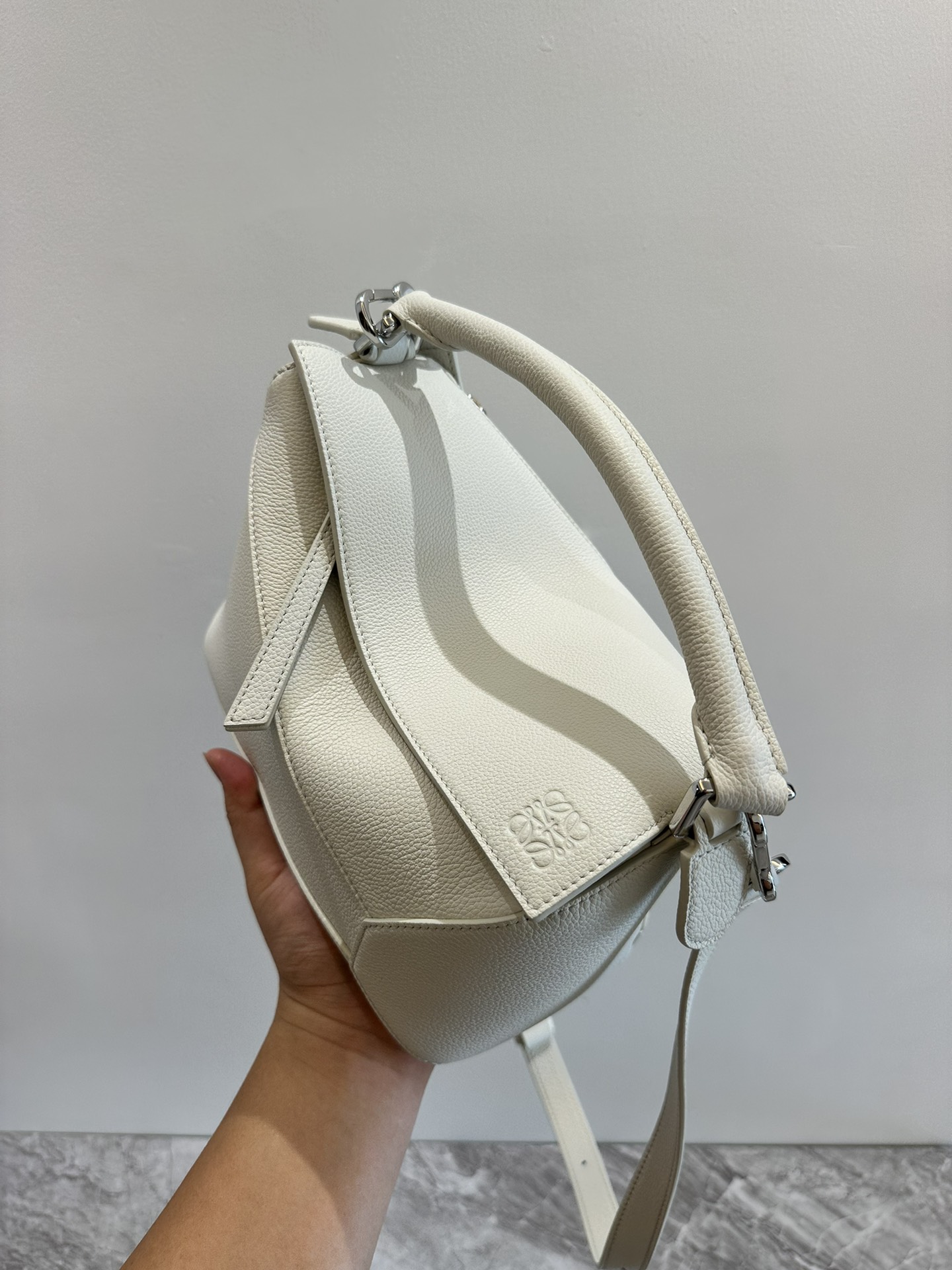 LOEWE Small Puzzle bag in soft grained calfskin Soft White